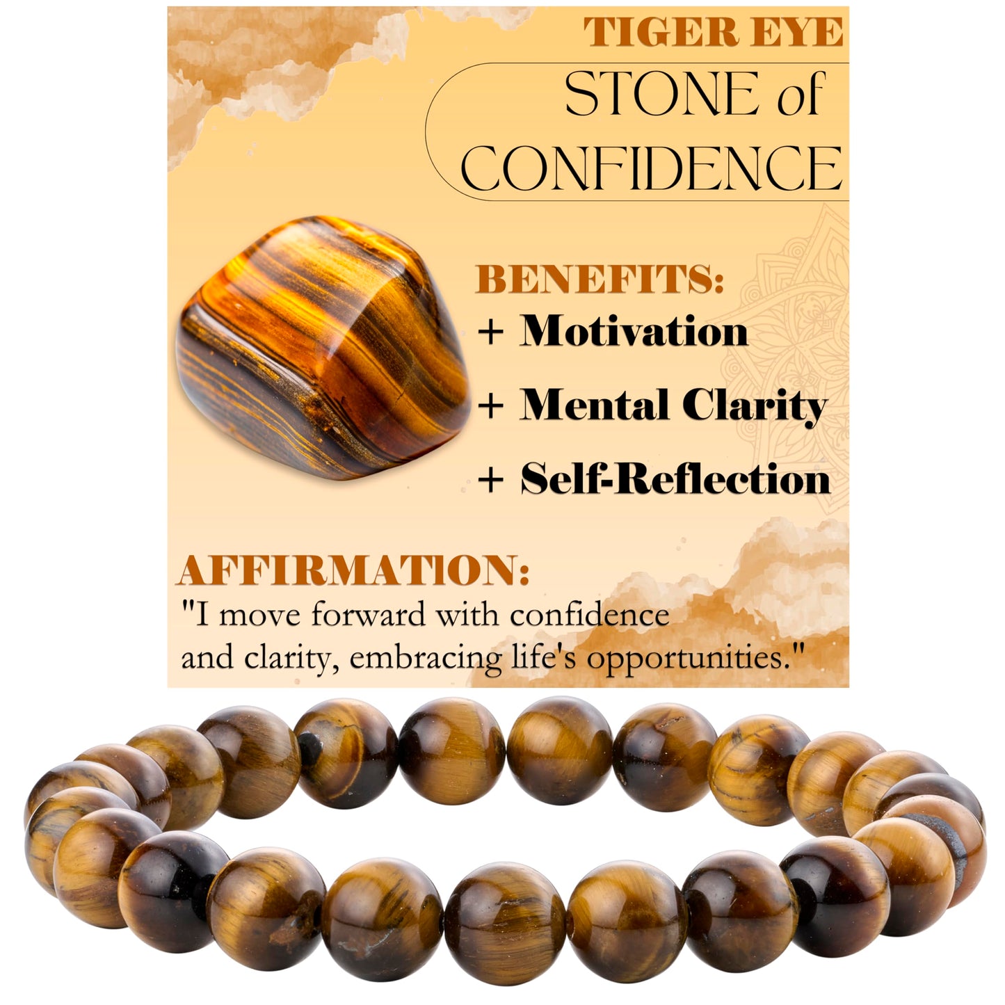 Bivei Tiger Eye - Confidence - 8mm Beaded Bracelets for Women Handmade Semi Precious Natural Stone Stretch Elastic Jewelry Yoga Protection Gifts