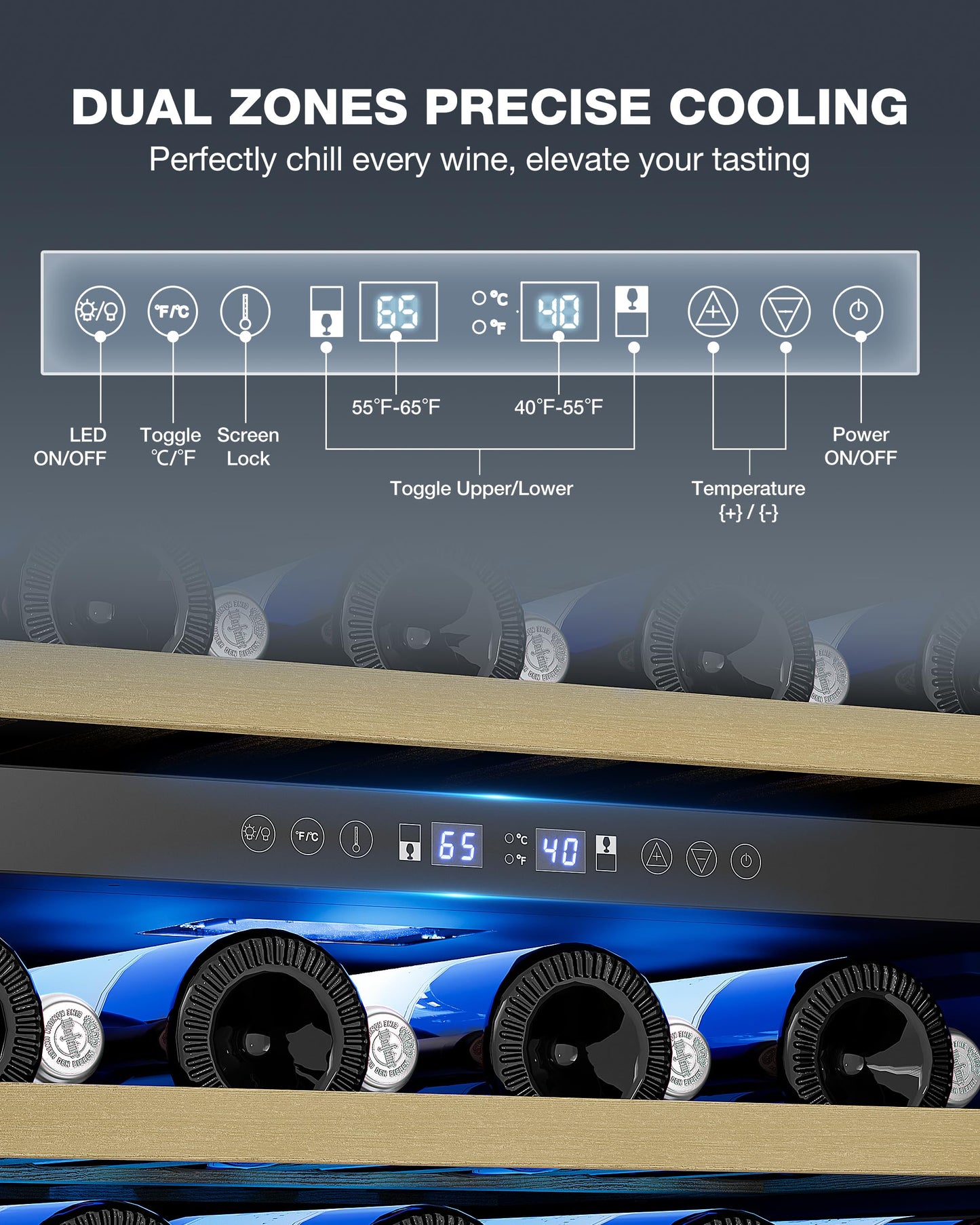 ICEVIVAL 24 Inch Dual Zone Wine Fridge, 54 Bottle Under Counter Refrigerator for Built-in or Freestanding, Wine Cooler for Bottles with Glass Door, Removable Shelves for Home, Office (Blcak)