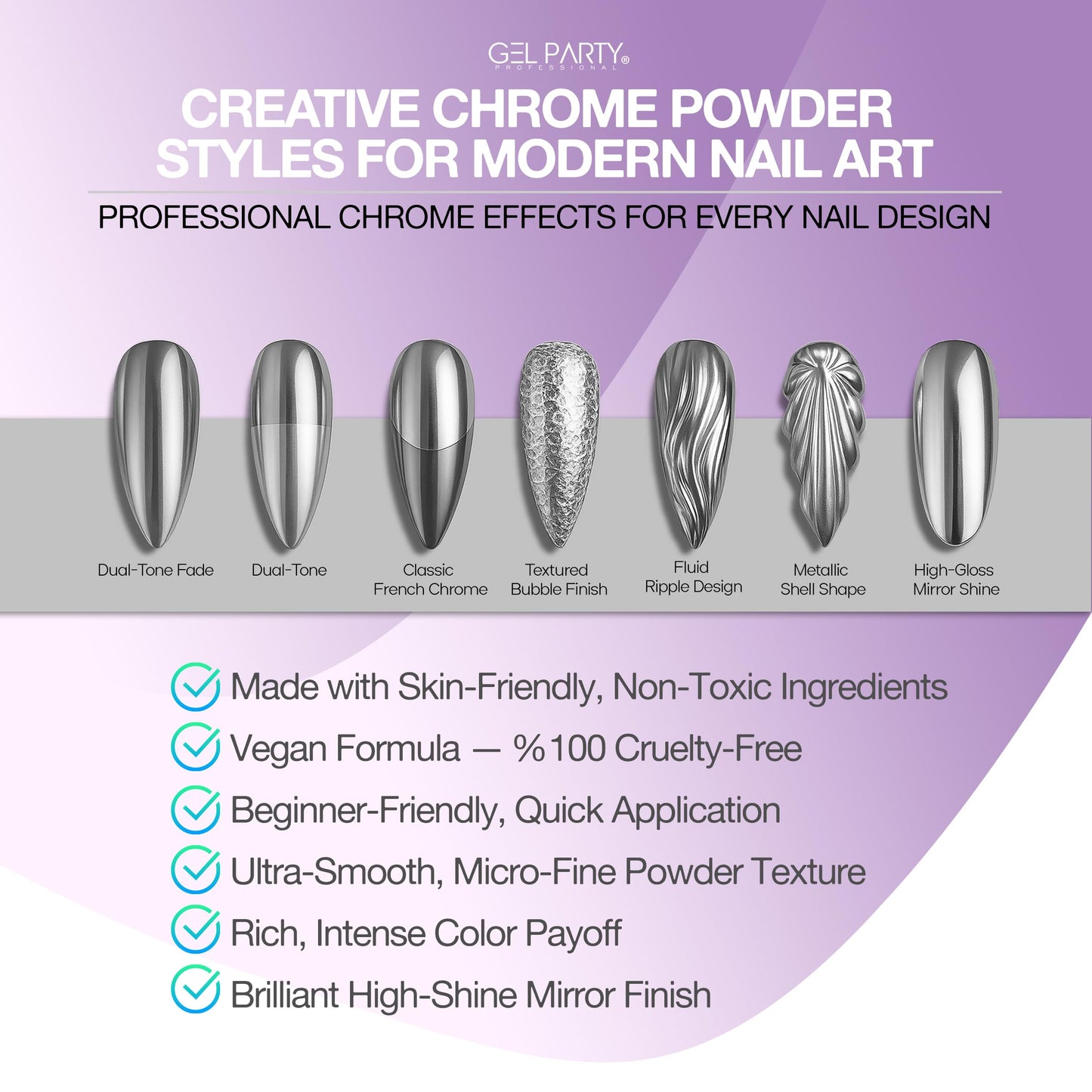 GELPARTY 16 Colour Chrome & Holographic Nail Powder Kit – Mirror-Effect Metallic Nail Art Pigment Set for UV/LED Gel Nails, Professional DIY Home Salon Finish