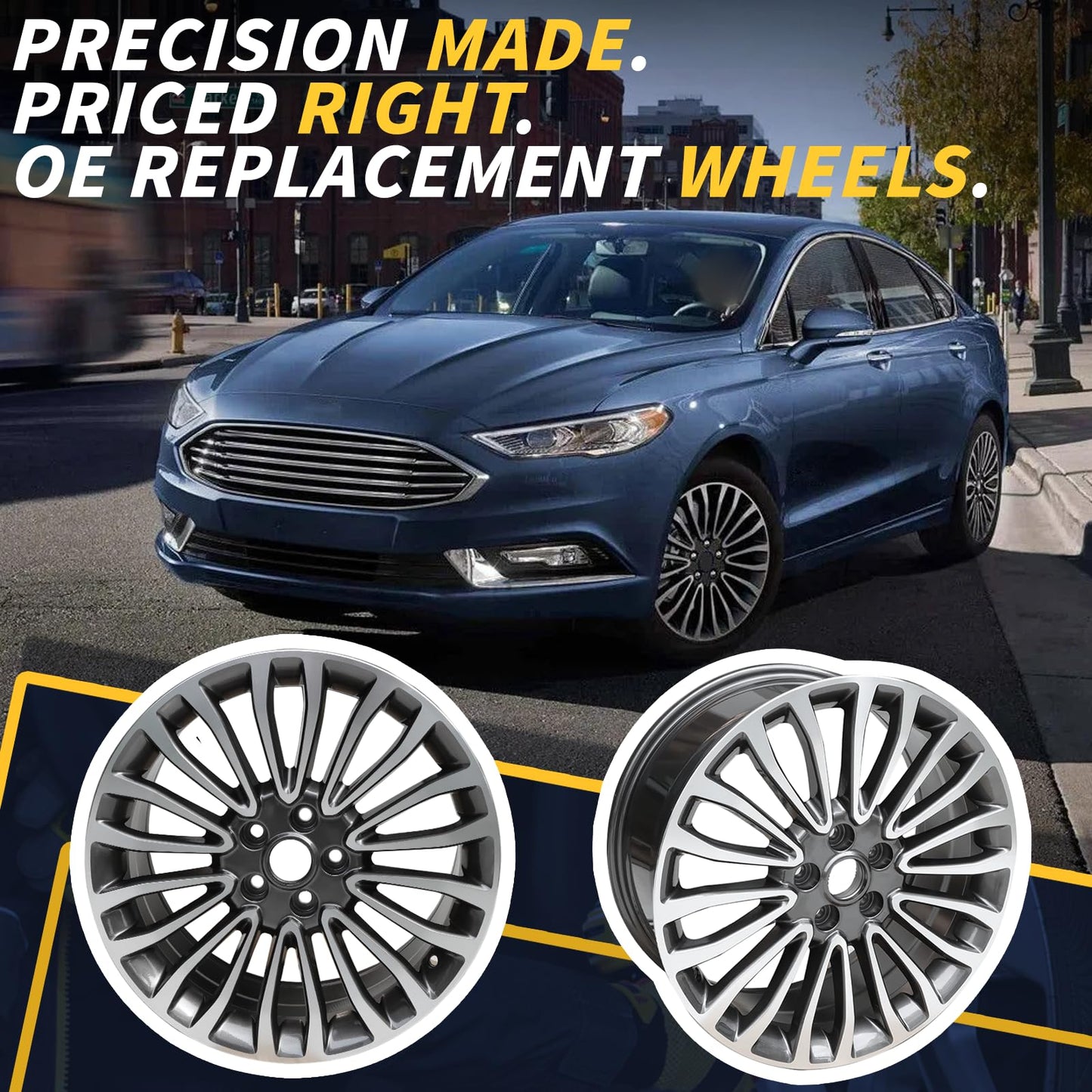 LUNEGUE 18inch Single 18x8 Machined Charcoal Wheel Rims Fit for Ford Fusion 2017 2018 OEM Design Replacement Rim