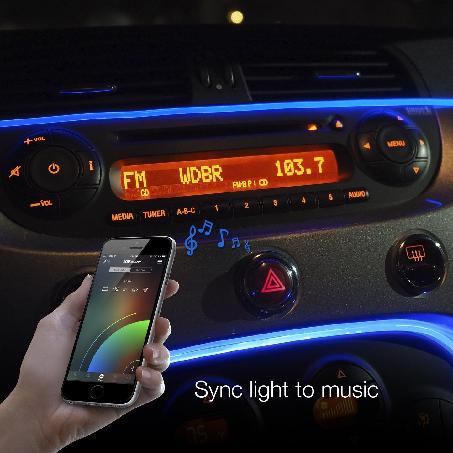 6pc LED Head 2pc 6ft Fiber Optic Roll Light Kit XKchrome App Controlled Bluetooth Enabled Automotive Car Truck Dash Door Interior Architectural Home Indoor Accent Flexible w/Mounting Tab 5V Advanced
