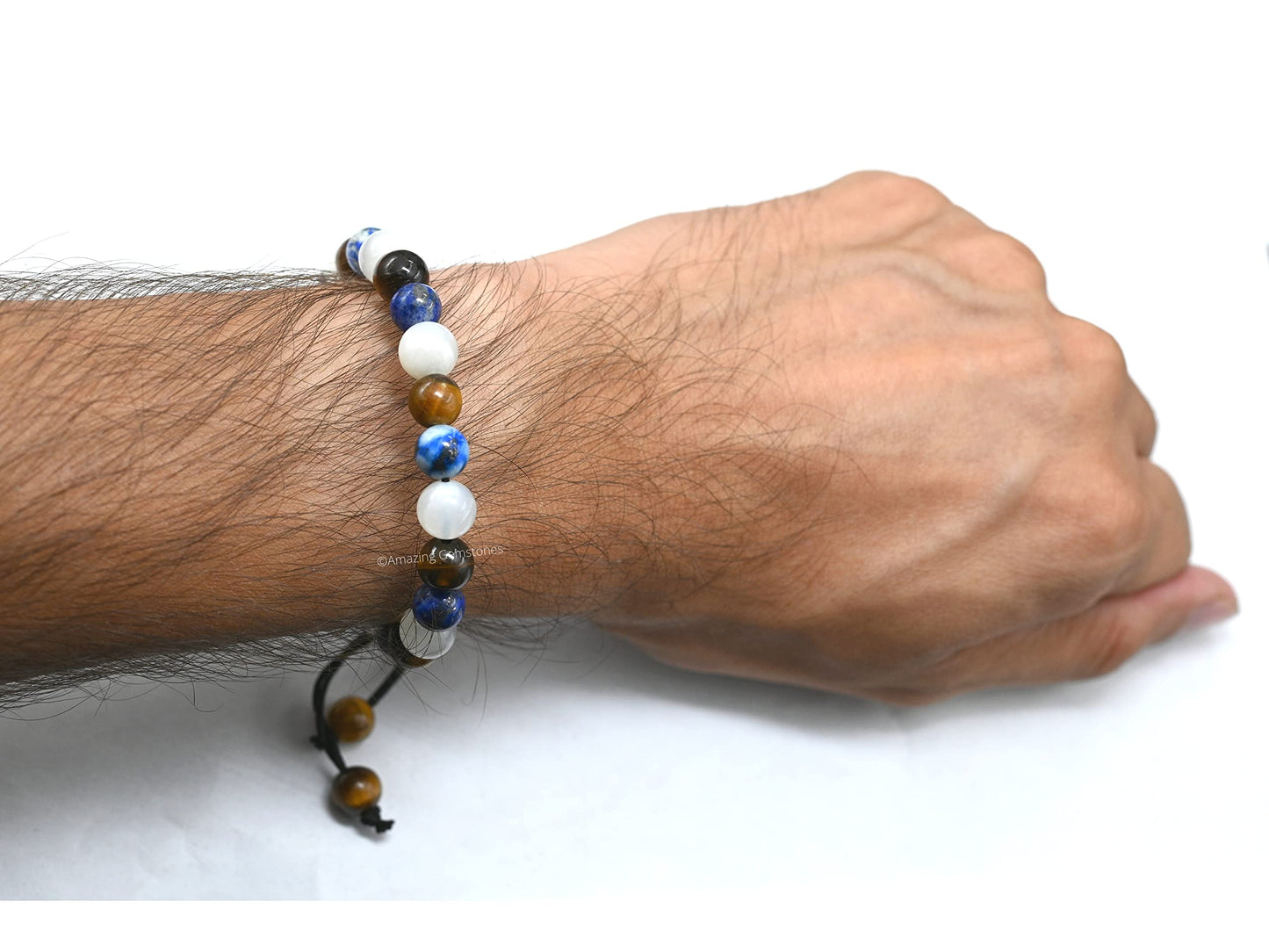 Amazing Gemstone Gemini Bracelet Women - Crystal Bracelet of Lapis Lazuli, White Moonstone and Tiger Eye Birthstone - Bracelets for Women Men Healing Calming Anxiety Stress Relief Gifts (Adjustable)