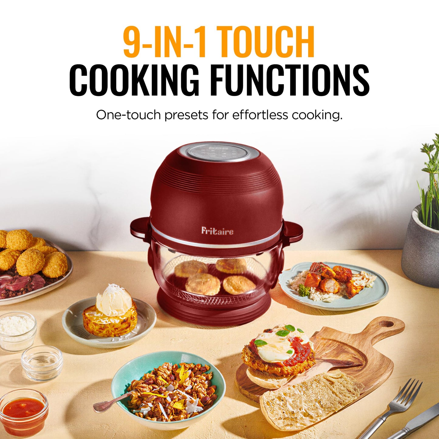 Non Toxic Air Fryer™ Pro | 9-in-1 Glass Air Fryer | Self-Cleaning | 5 Quart | Rotisserie and Tumbler | 400F Vortex For Even Cooking, BPA-Free Teflon Free, Recrisp, Roast, Bake, Cherry