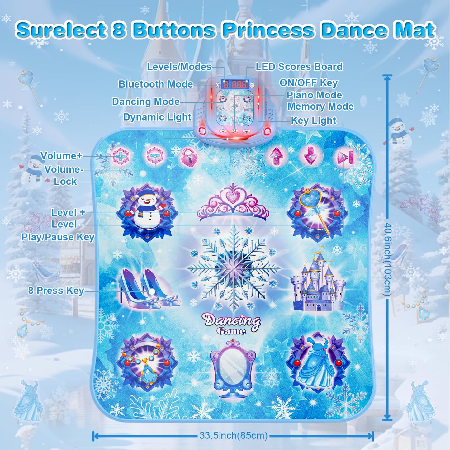 Surelect Dance Mat for 3-12 Year Old Girls, Frozen Toys Electronic Dance Pad with 8 Button & Wireless Bluetooth, Music Game Birthday for Kids Ages 3 4 5 6 7 8 9 10+