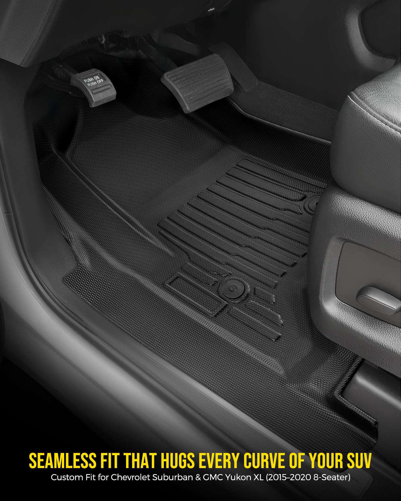 Car Floor Mats for Chevy Suburban: 2015–2020 8-Seater Only (2nd Row with Bench Seat) with Cargo Liner, Fits for GMC Yukon XL, Full Coverage All-Weather TPE Waterproof Accessories, Gift for Men