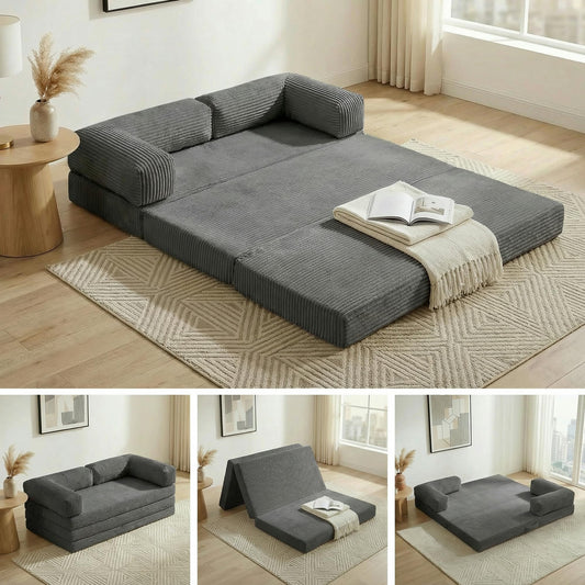 NLDD Convertible Sofa Bed,5-in-1 Tri-Fold Boneless Couch with Removable Armrests & Handle,Corduroy Futon Sleeper Sofa,Floor Folding Mattress Pull Out Bed for Small Space Apartment Living Room Bedroom