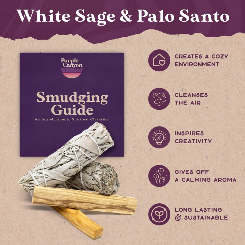 Purple Canyon Meditation Starter Kit | Sage Smudge Kit Includes Manifestation Journal, Affirmation Cards, Sage, and Palo Santo | A Guide to Meditation for Beginners