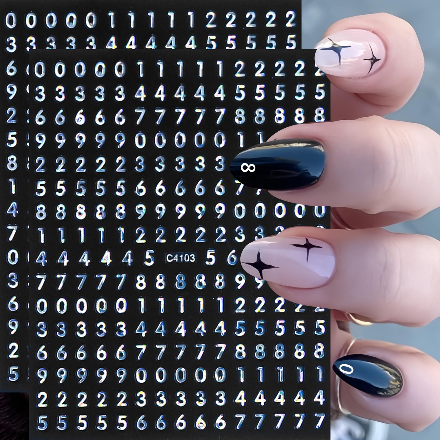 12 Sheets Numbers Nail Stickers 3DSelf-Adhesive Number Nail Decals Gold Silver Laser Silver Nail Art Stickers Laser Gold Black White Number Characters Nail Design Number Nail Supplies for Women DIY