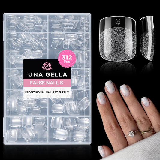 UNA GELLA 312Pcs Extra Short Squoval Nail Tips, Square Pre-Etched Half Matte Soft Gel Nail Tips Square Full Cover, No File Needed Clear Squoval Acrylic False Nails for DIY Nail Art Extension 12 Sizes
