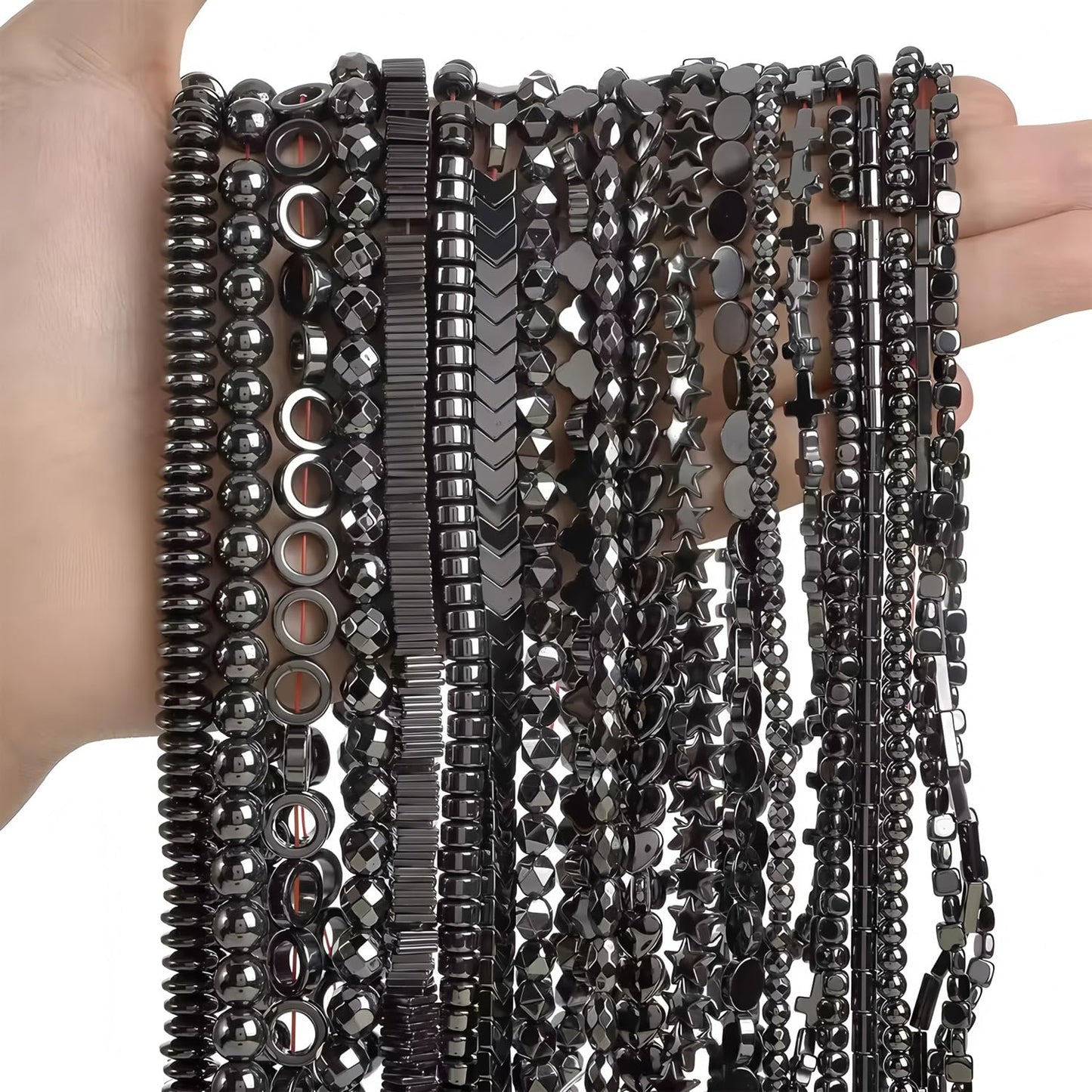 HAAMIIQII 55pcs 8mm Natural Black Hematite Loose Gemstone Beads Hollow Heart Shape Spacer Stone Beads for Jewelry Making DIY Bracelets Necklaces Crafting
