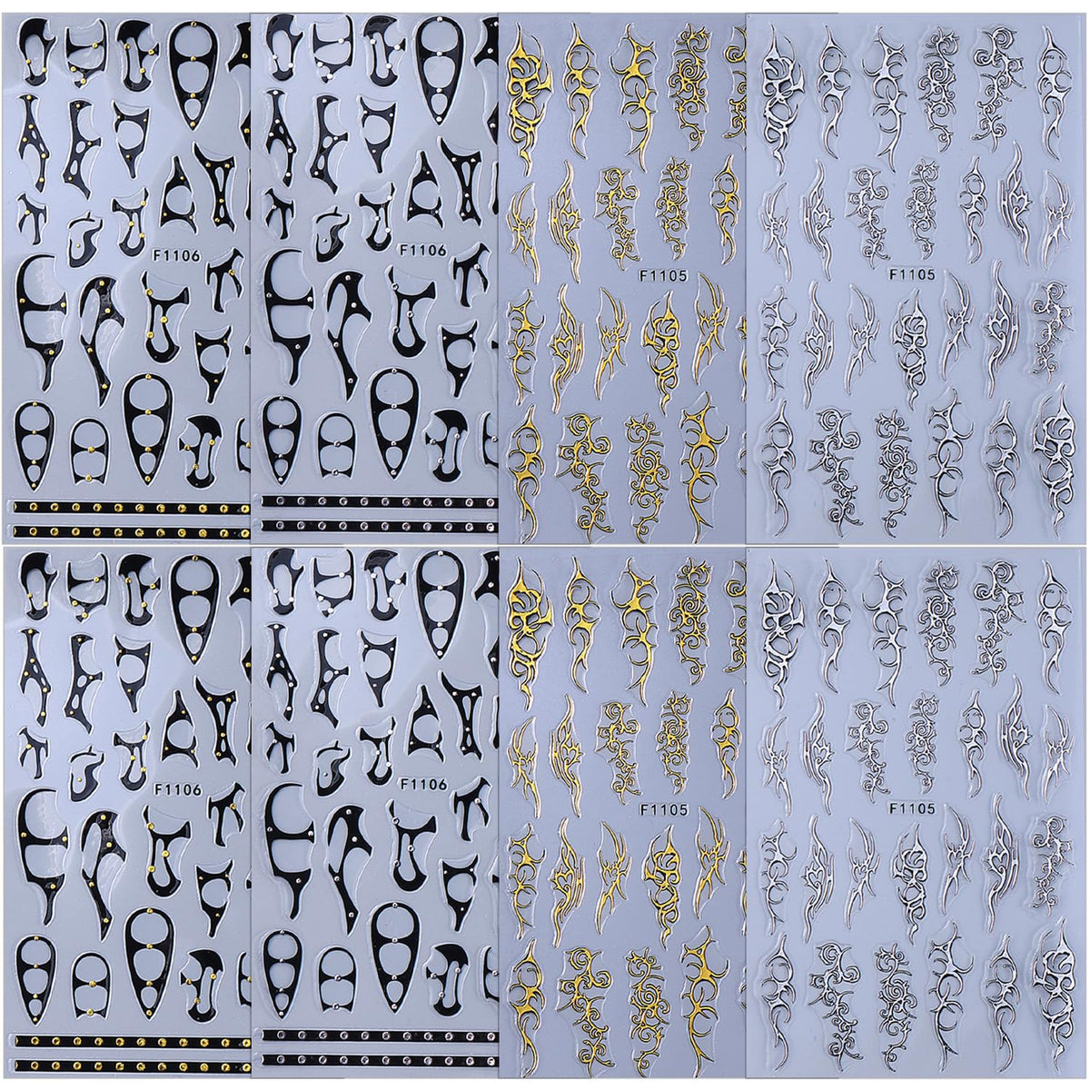 8 Sheets Goth Nail Stickers for Nail Art 3D Punk Style Black Belt Nail Art Stickers Gold Silver Flame Lines Nail Decals Self-Adhesive Centipede Pattern Irregular Geometric Lines Nail Design for Women