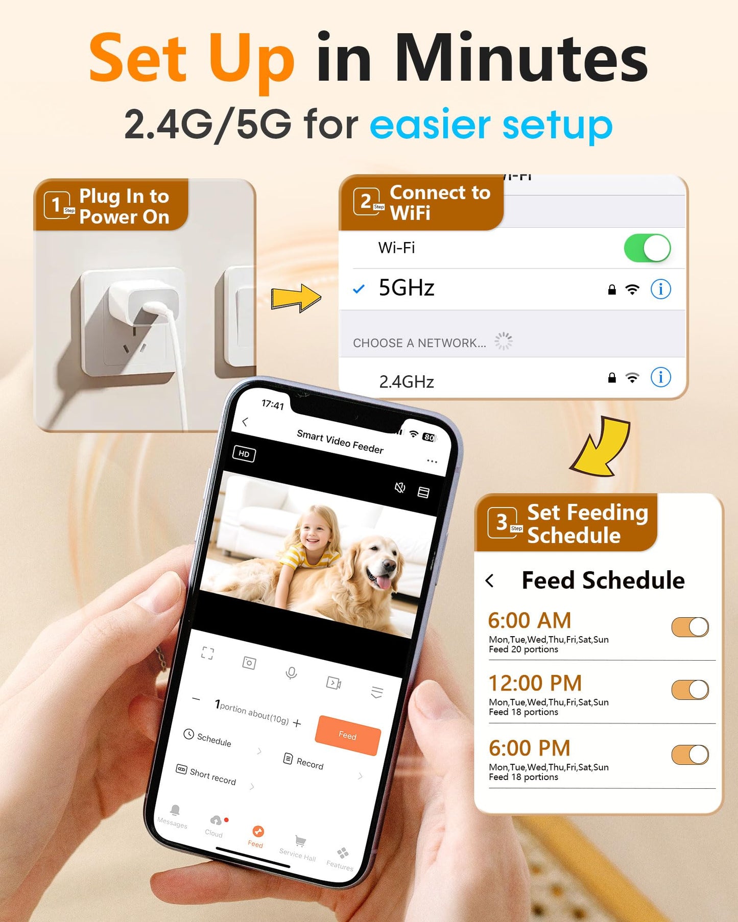 Automatic Dog Feeder Large Breed: 12L/50 Cups with HD 1080P Camera - 5G WiFi Anti-Clog Timed Dog Feeder for Golden Retriever Busy Owners by UTCG