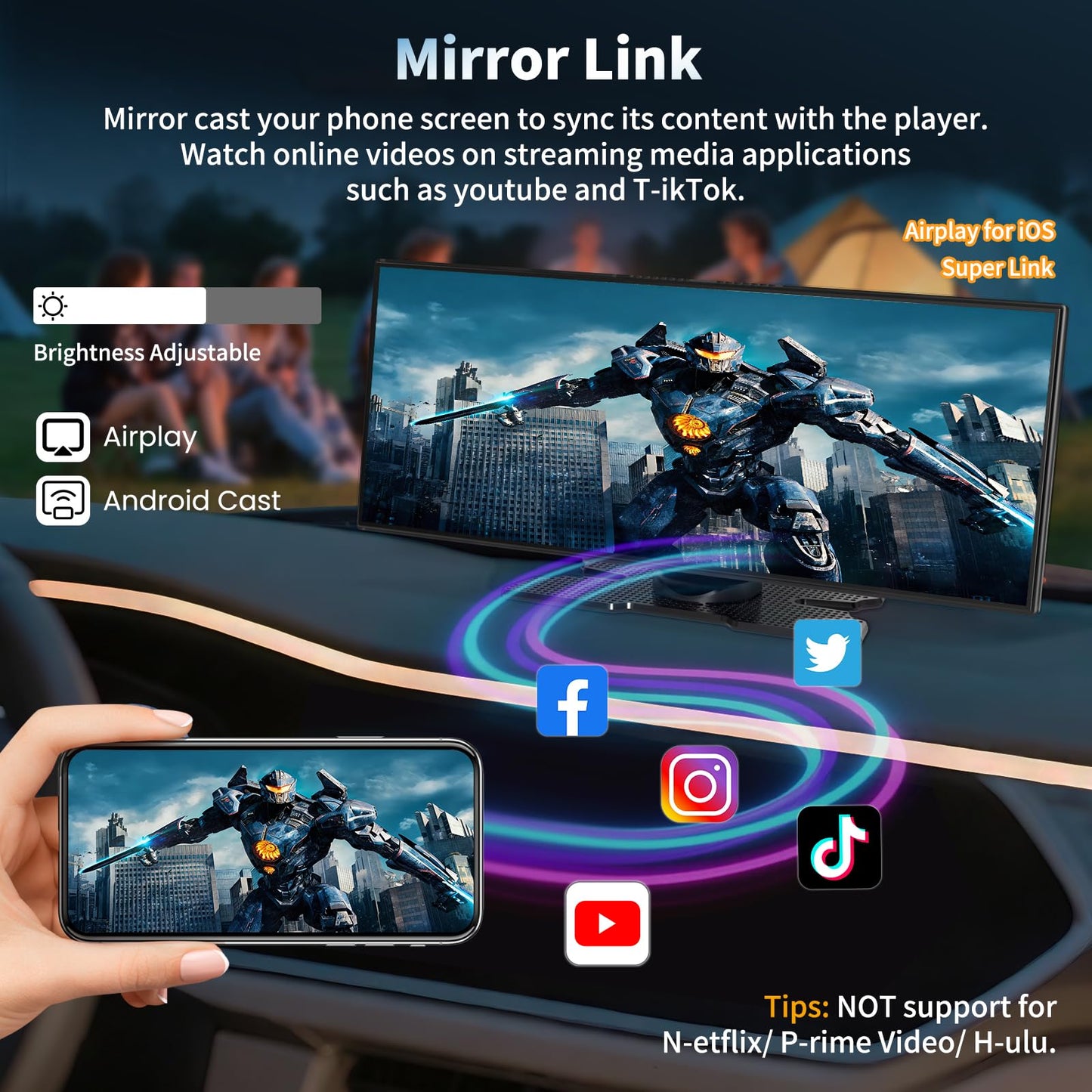 Largest 11.5'' Carplay Screen for Car, Wireless A-pple Carplay & Android Auto Car Stereo Touchscreen with 4K Dash Cam and 1080P Backup Camera,Voice Control/GPS Navigation/Mirror Link/Bluetooth/AUX/FM