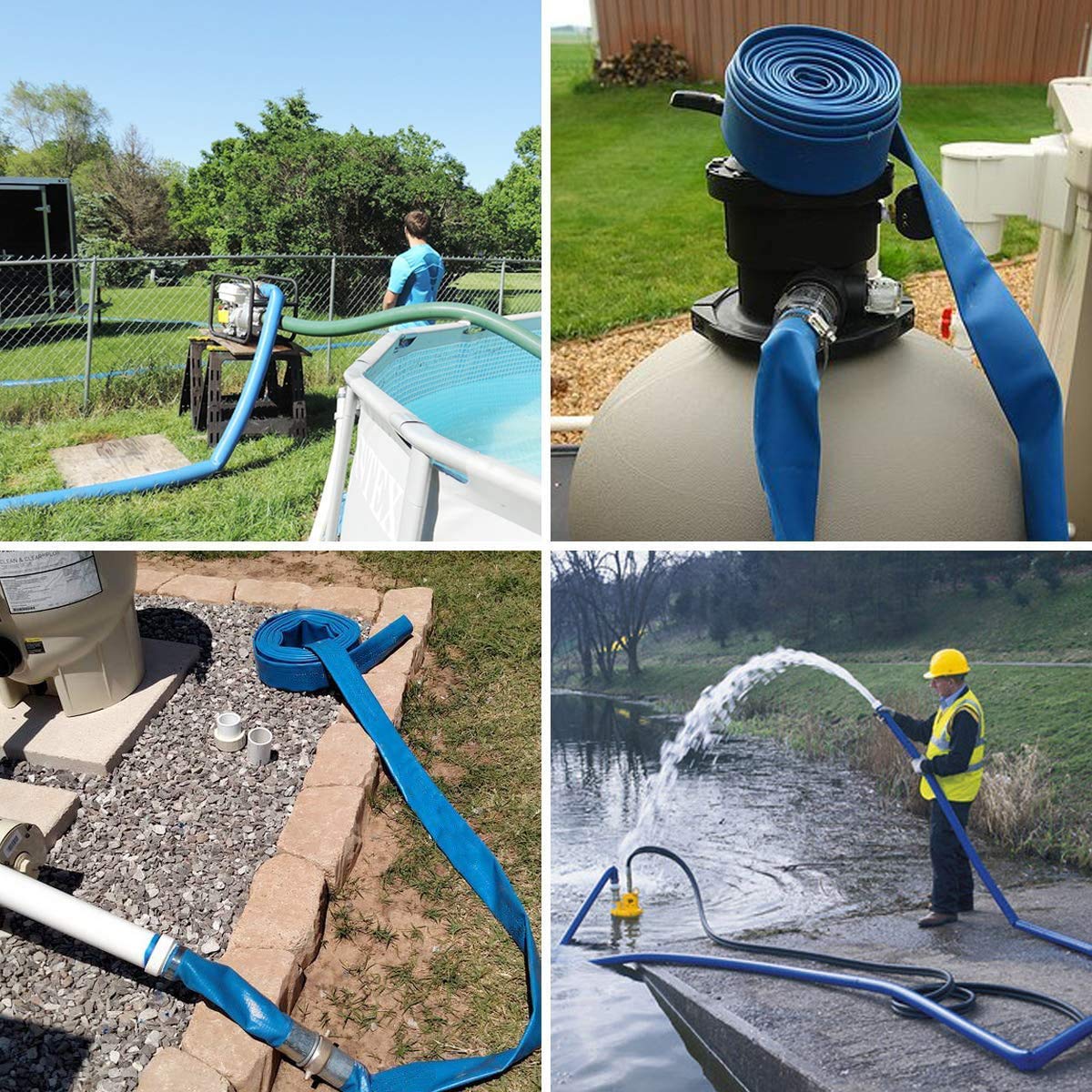 Eastrans 1 1/2 IN x 50 FT Pool Backwash Hose, Heavy Duty Flat Discharge Hose, Weather and Burst Resistant, Best Pool Hoses for Inground Pools, Pool Filter Hose & Pool Drain Hose