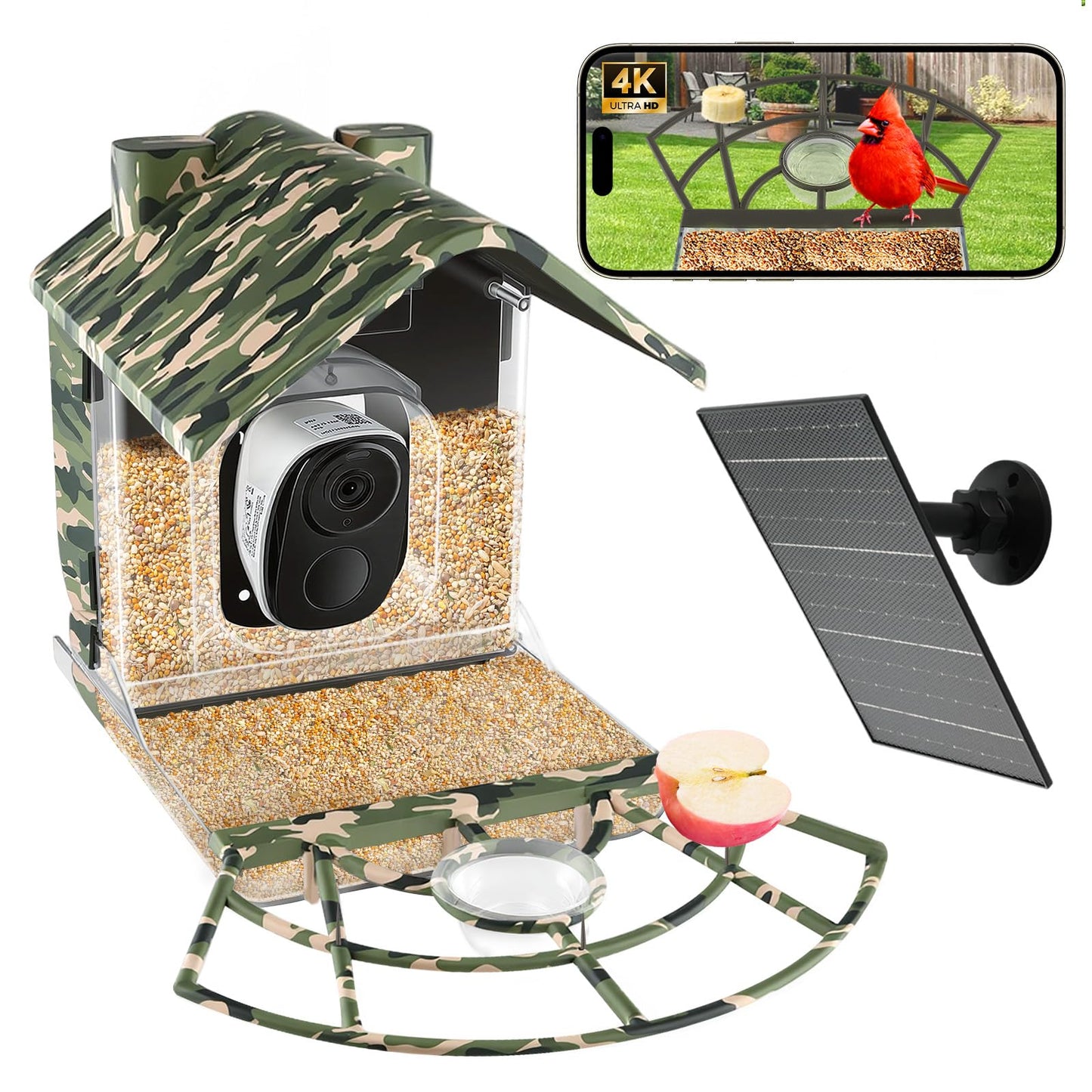 OBVADE Smart Bird Feeder with Camera 4K Ultra Hd Solar Bird Feeder for Outdoors with Camera Bird House with Camera Ai Identification for 10,000+ Species, Real-Time Alerts & Night Vision