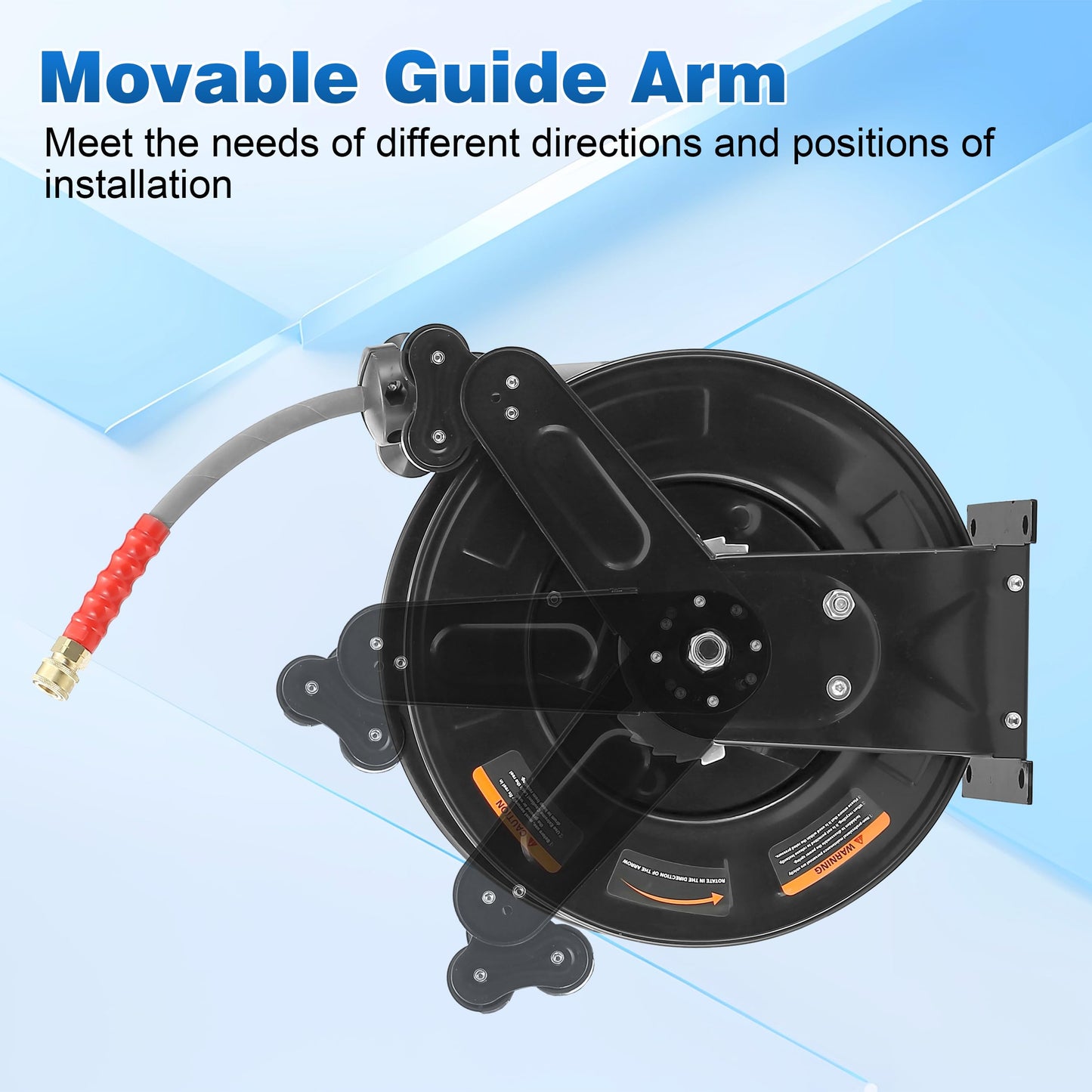 FIXFANS Pressure Washer Hose Reel with Hose for Hot and Cold Water, 3/8" X 50 FT Steel Auto-Retractable High Power Wash Hose Reel, Heavy Duty Hose Reel - Wire Braided Hose 4000 PSI, Black