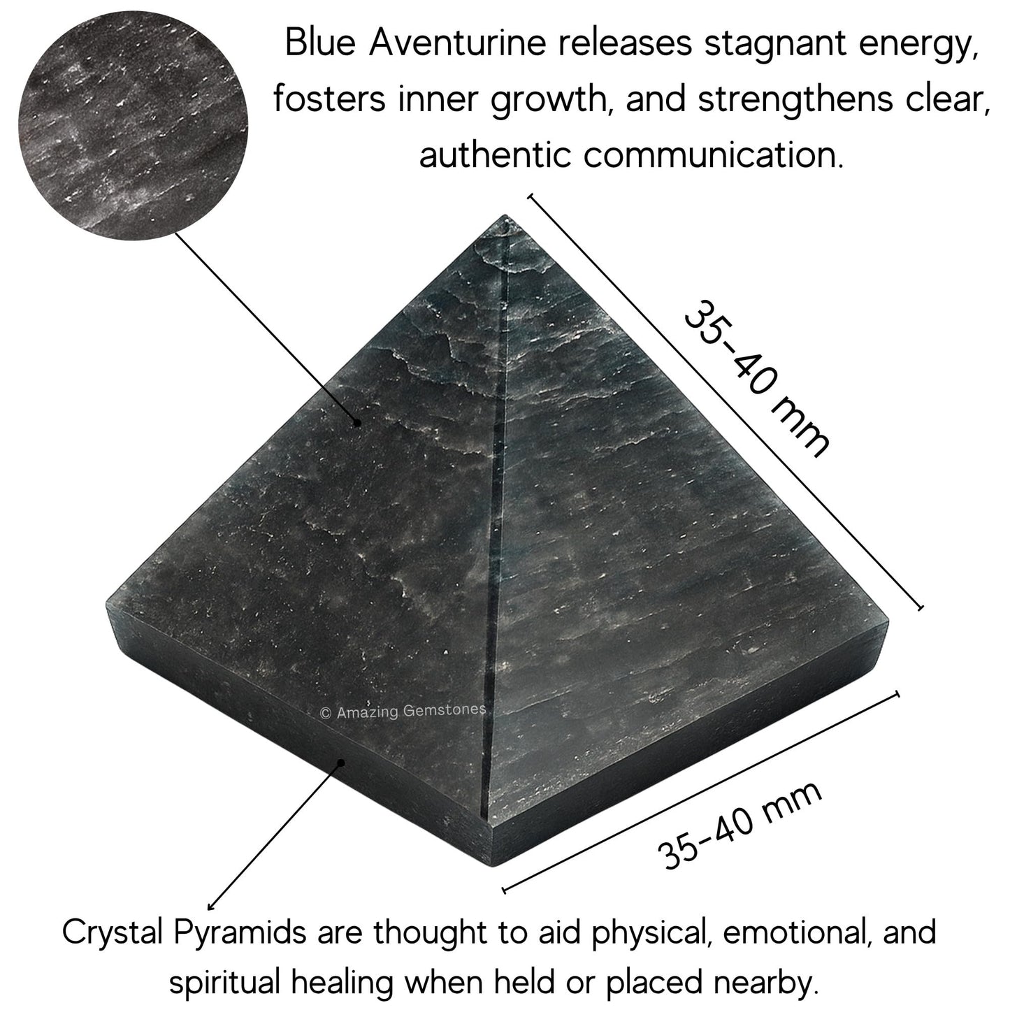 Amazing Gemstone Blue Aventurine Pyramid Crystal Healing Stones - 1.5" Great Pyramid Figurine of Natural Stone Pyramid for Meditation, Reiki, Chakra Balancing and Crystal Pyramids Grid