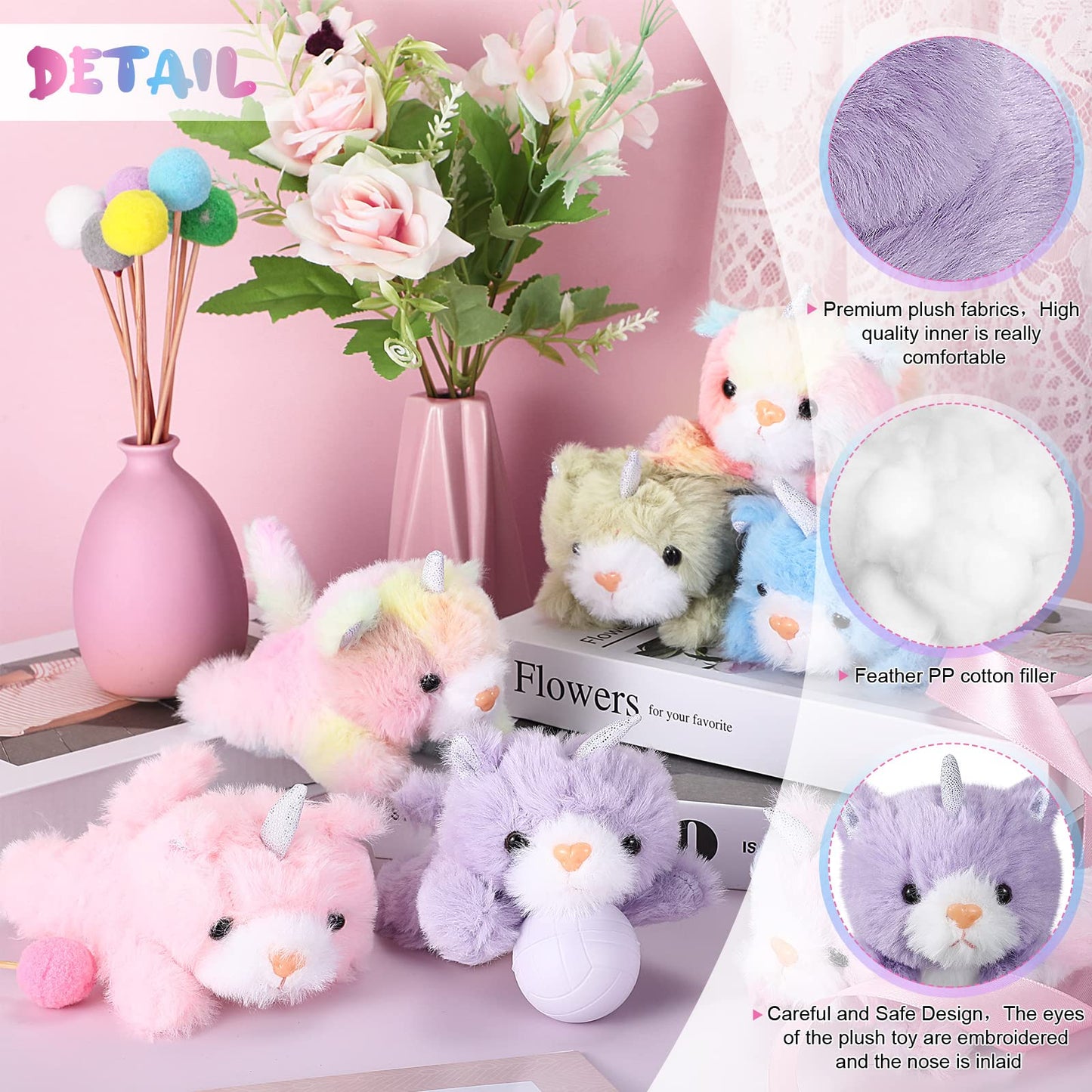Sumind 8 Pcs Cat Stuffed Animals Bulk Plush Pets 5 Inch Cute Assorted Plush Cats Horse for Birthday Halloween Christmas Party Favors Favors(Horned Cat)