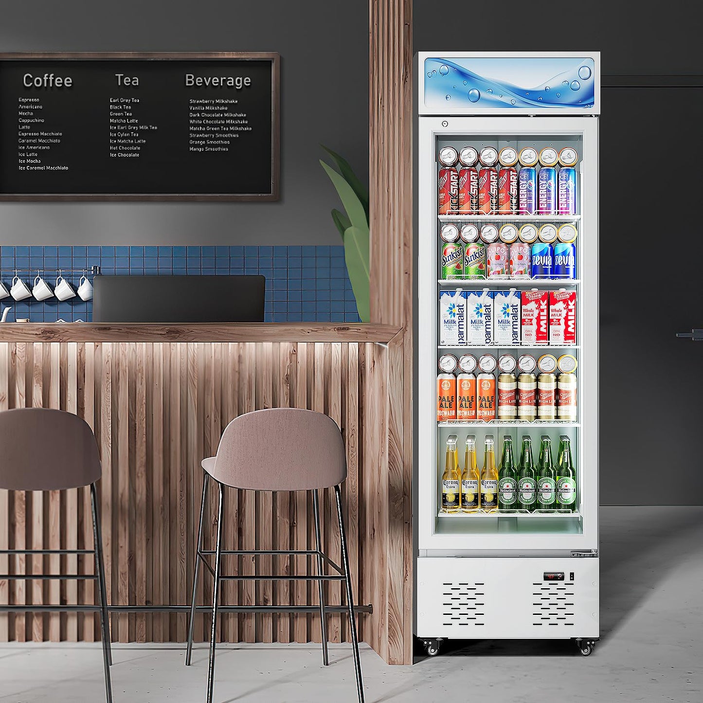ECEVT 11 Cu.Ft Commercial Beverage Refrigerator Glass Door Drink Cooler with Soft Light and 5 Shelves, Display Refrigerator for Restaurant Store Cafe Bar, White
