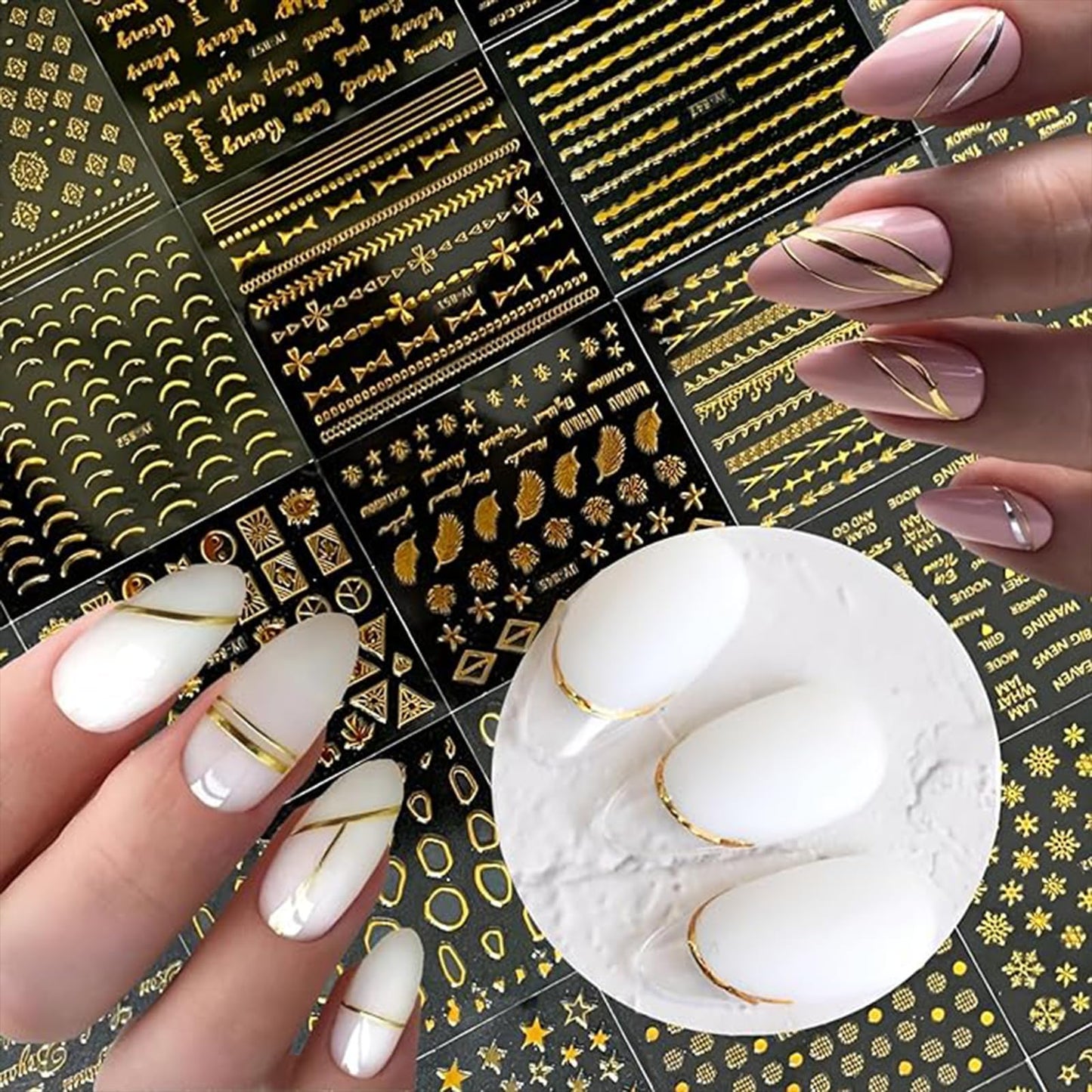 Nail Charms Nail Art Kit with 30 Sheets Gold Nail Stickers 5 Boxes of Nail Gems Nail Art Tools Nail Rhinestones for Nails Nail Supplies 3D Nail Charms and Gems Nail Decals Nail Pearls