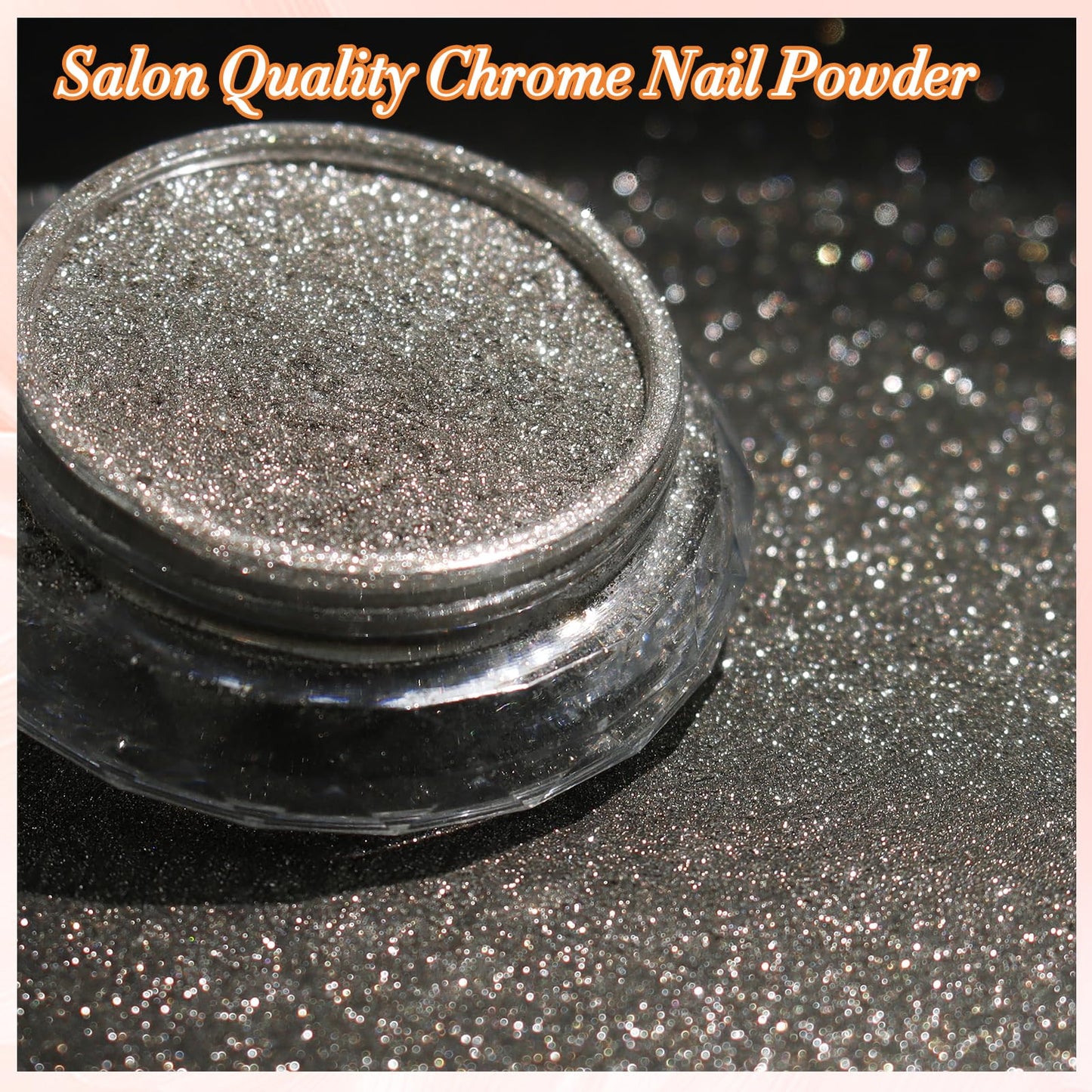 FNNZ Chrome Nail Powder, Champagne Silver Metallic Nail Powder Pigment Premium Mirror Effect Salon Nail Art Glitter Dust for Gel Polish Decoration Home DIY Nail Manicure Supplies