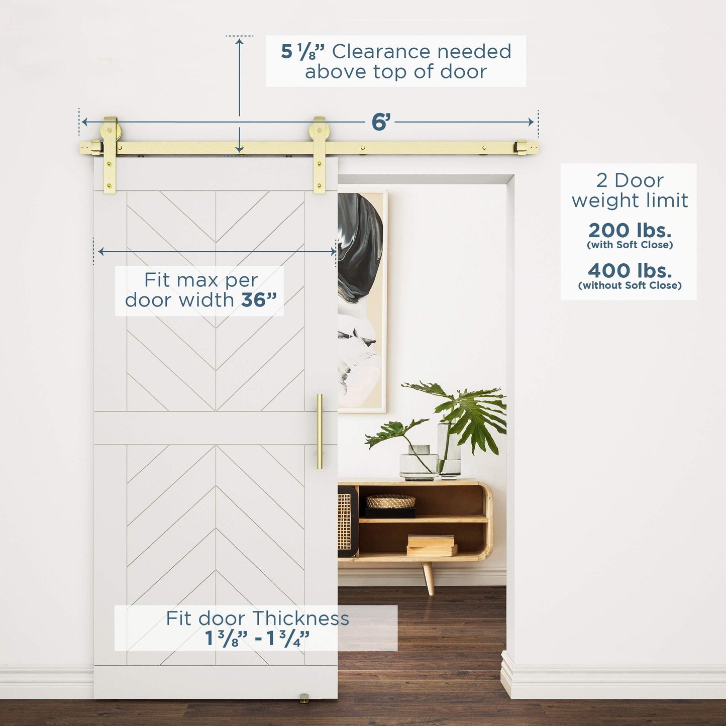 National Hardware N700-006 Designer Interior Barn Door Kit, Brushed Gold, 72"