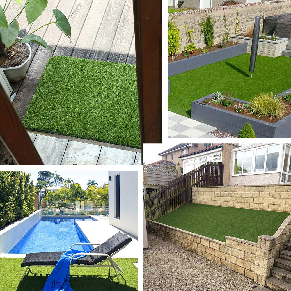 WarmShe Artificial Grass Turf 12FTX20FT,1,38inch 4 Tone Realistic Synthetic Thick Fake Faux Grass Rug Astroturf Carpet Landscape for Dogs Indoor Outdoor Garden Lawn Mat, with Drainage Holes