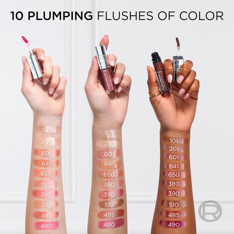 L'Oreal Paris Plump Ambition Hyaluron Lip Oil, 24 HR Lip Gloss with Hyaluronic Acid, Volumizing Formula with Glass-Like Shine, Rouge In Love 380, 0.16 Fl Oz