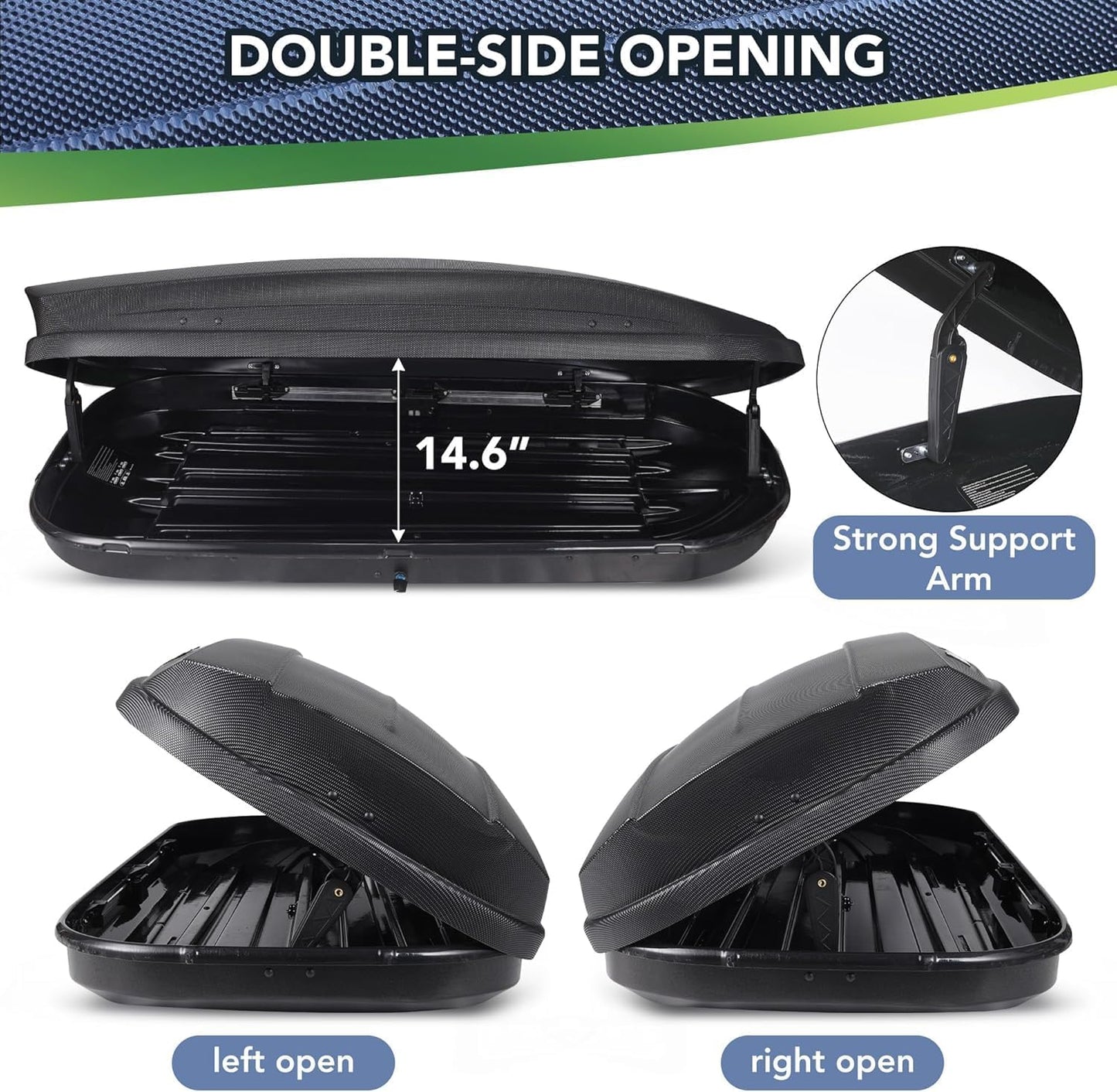 Garvee Rooftop Cargo Box Carrier Dual-Side Opening,12 Cubic Hard Shell Rooftop Cargo Carrier,165Lbs Weight Capacity with Secure Straps&Keys