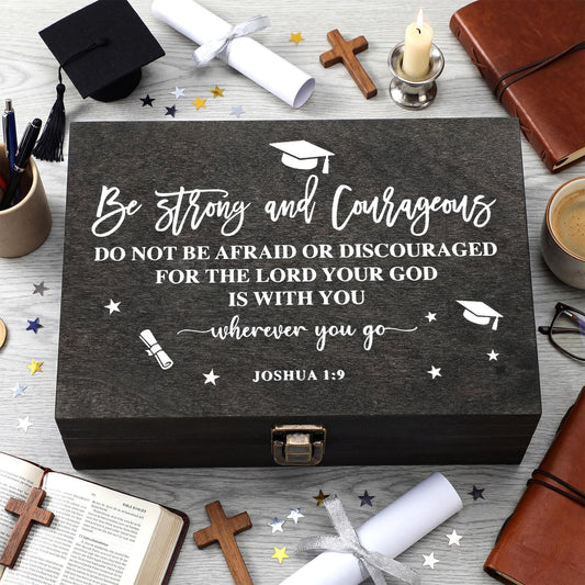 Seeloowy Graduation Memory Keepsake Box with Photo Custom 2026 Large Grad Card Box with Customized Picture Gift for Him Her for Graduate Grad High School Party(Black,Religious)