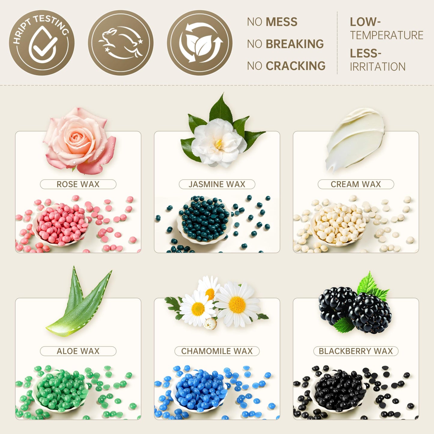 Lifestance Wax Beads Set, 6 Kinds of Waxing Beads, Hard Wax Beans with 44 Items, Perfect for Any Waxing Warmers, Wax Beads for Hair Removal for Full Body Bikini Armpit Underarm Eyebrow Face Leg