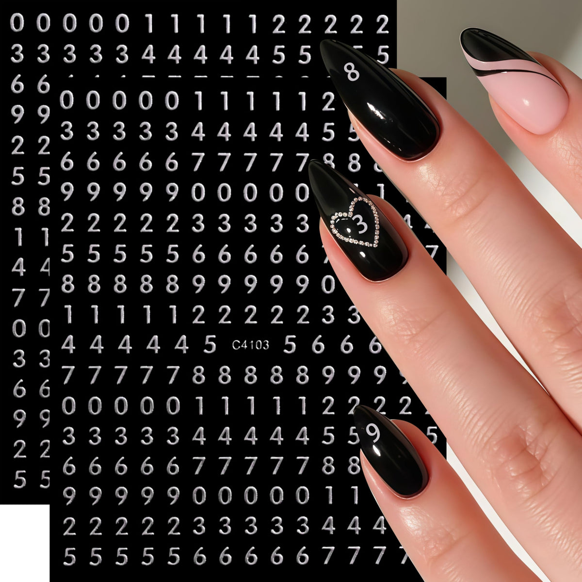 12 Sheets Numbers Nail Stickers 3DSelf-Adhesive Number Nail Decals Gold Silver Laser Silver Nail Art Stickers Laser Gold Black White Number Characters Nail Design Number Nail Supplies for Women DIY