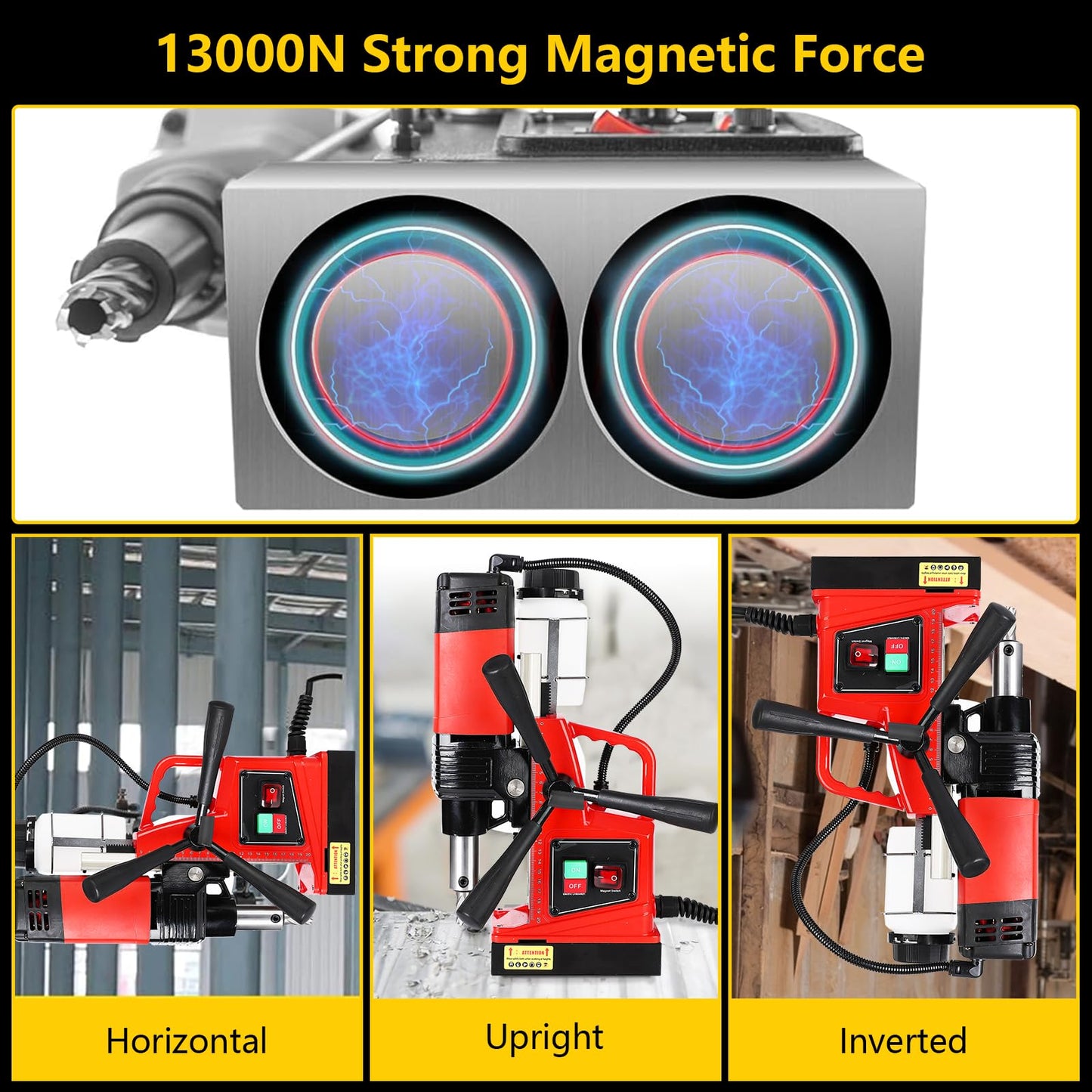 Portable Electric Mag Drill Press - Powerful 2922lbf, 1100W, 1.6" Boring Diameter, Variable Speed, 550RPM.
