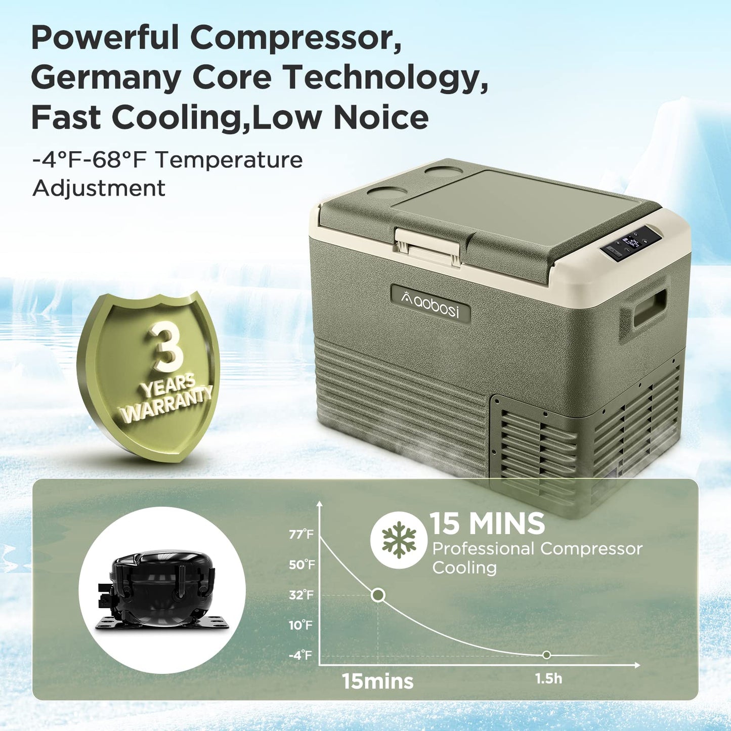 AAOBOSI 12 Volt Car Refrigerator, 42 Quart (40L) Portable Car Fridge, -4℉~68℉ Electric Cooler, RV Car Freezer APP Control,12/24V DC & 110-240V AC Compressor Cooler for Truck, Camping, Travel,