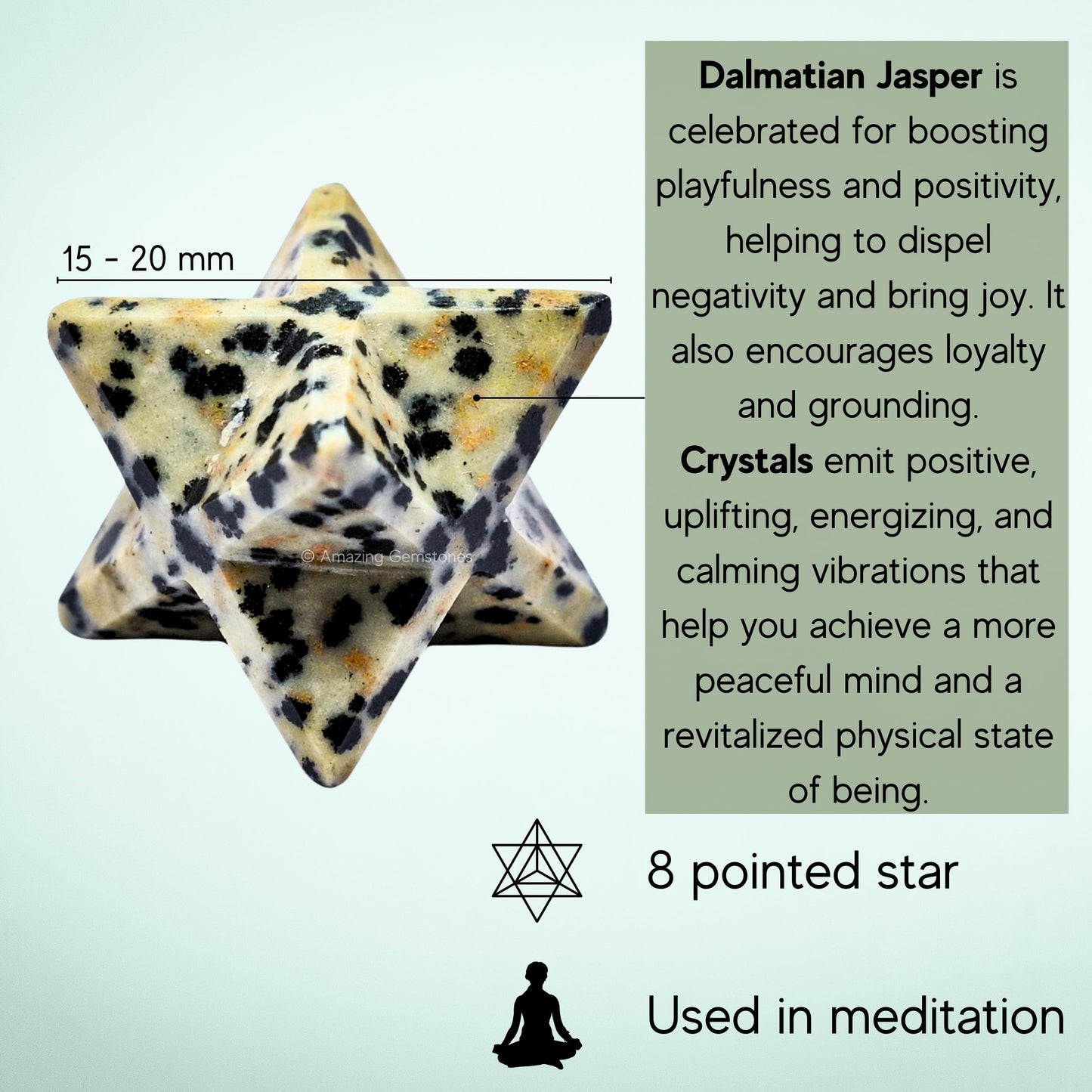 Amazing Gemstone Dalmatian Jasper Merkaba Crystal - 0.75 Inches Metaphysical Merkaba Star for Meditation - Energetic Tetrahedron Crystal and Healing Stones for Spiritual Growth and Healing (15-20mm)