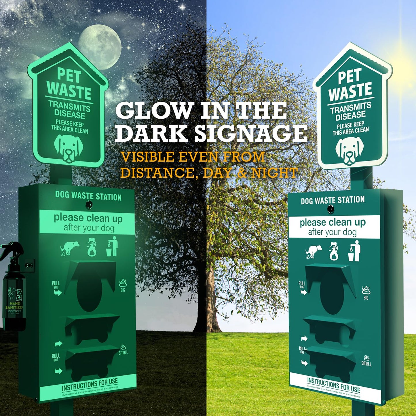 ALAGPRO® NEW 2026 Dog Waste Station Outdoor Pet Waste Station with Hand Sanitizer Bottle, Commercial Dog Poop Station with Free 400 Roll, 200 Pull Waste Bags & 50 Can Liners for Backyard, Park & HOA's
