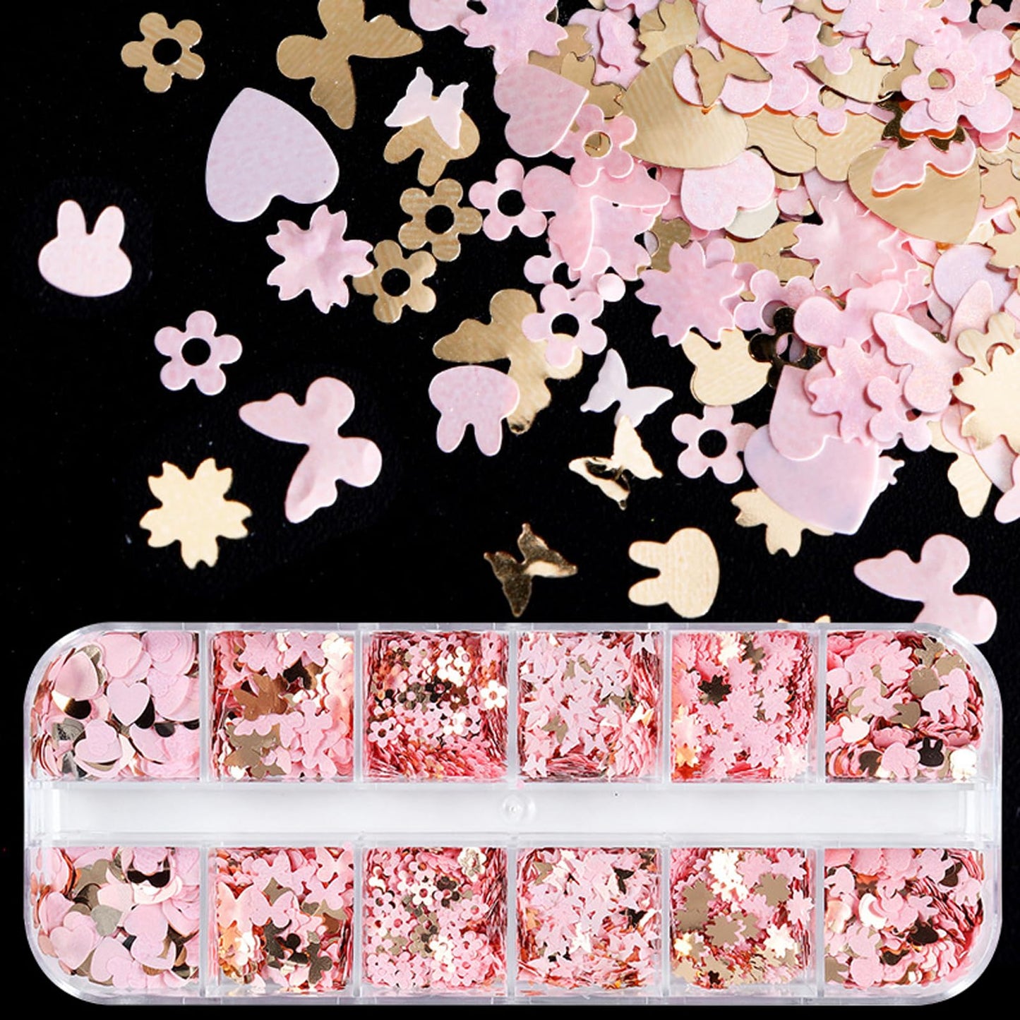 AddFavor 4 Boxes Holographic Nail Glitter Mixed Butterfly Heart Star Sequins Iridescent Flakes Fruit Nail Slice for Nail Art Decorations Supplies