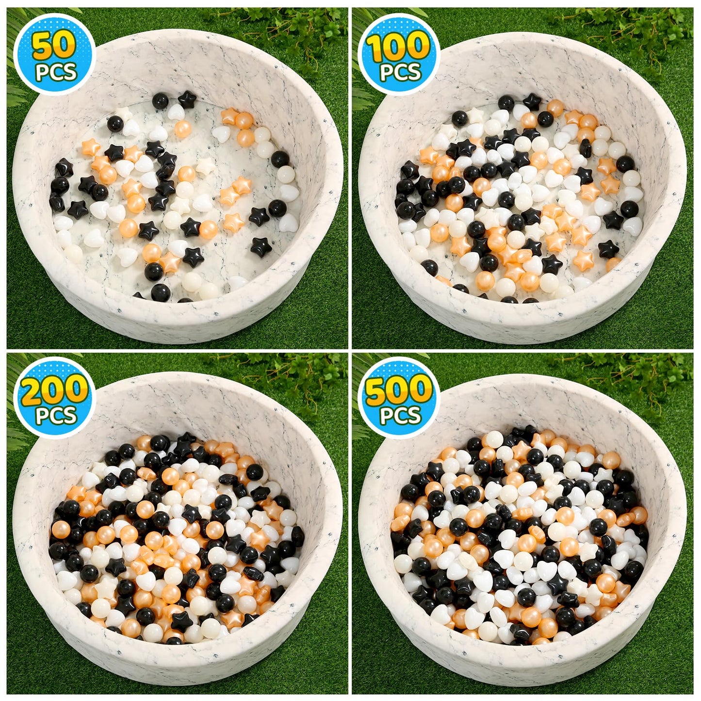 STARBOLO Ball Pit Balls Star Hearts Shapes for Toddlers - 50 100 200 500 Plastic Toy Ball Pit Balls Shapes for Ball Pit, Playpen, Birthday Party, Christmas Decoration