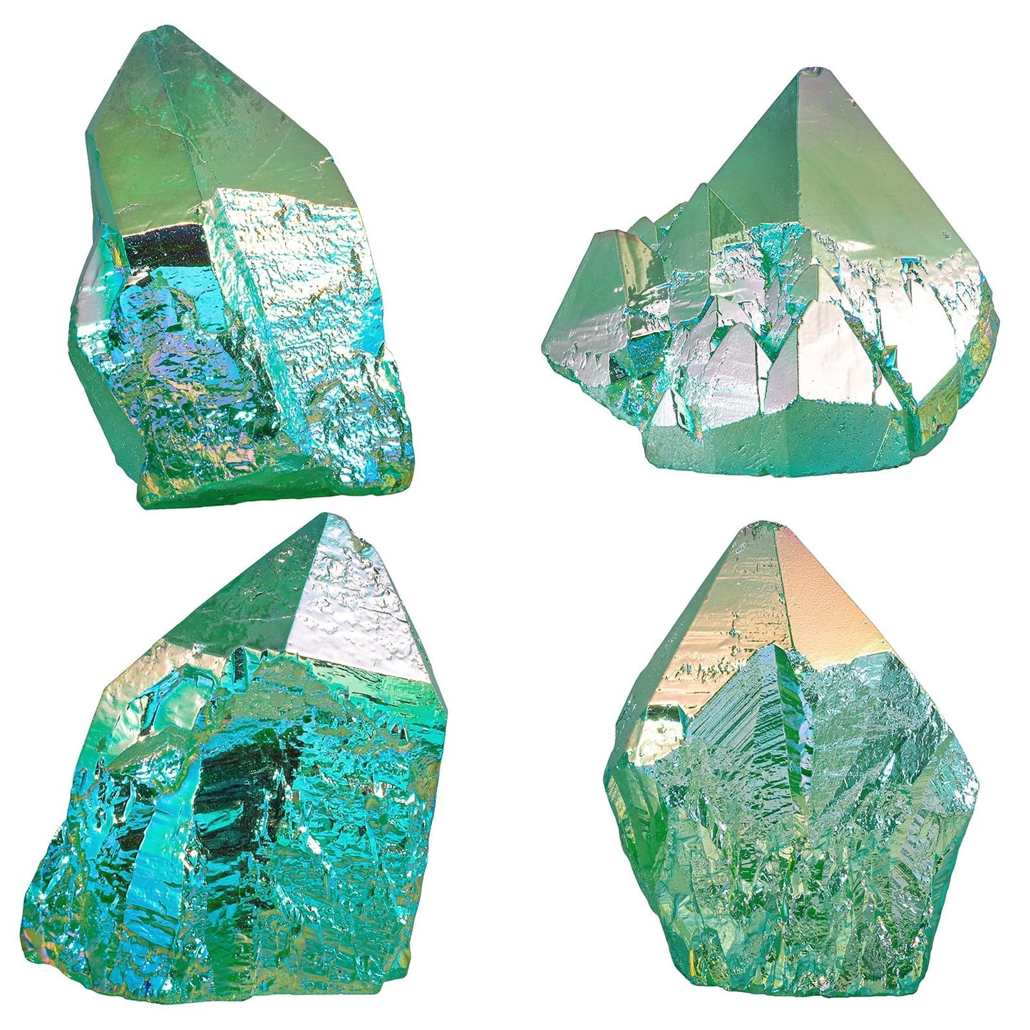 mookaitedecor Angel Aura Quartz Natural Rock Quartz Titanium Coated Crystal Points, Geode Rocks Crystal Cluster Stone Specimen for Meditation Home Decor, Green