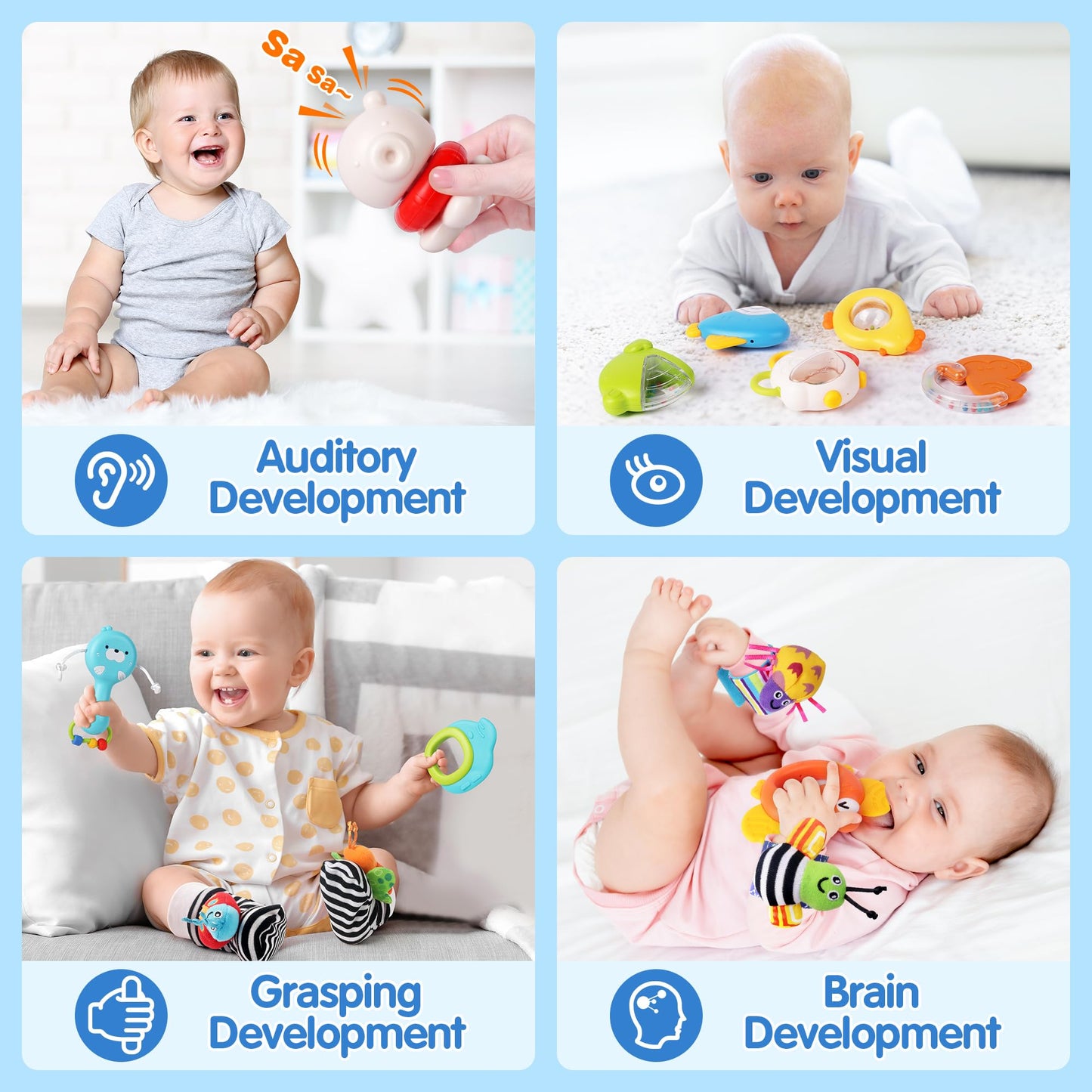 Vanmor Baby Rattles 0-6 Months | Sensory Toys for Infants 6-12 Month, Wrist Rattle Socks, Foot Finder & Teething Toys | Teether Grasping Shaker for Newborn, Must Haves Montessori Baby Shower Gifts