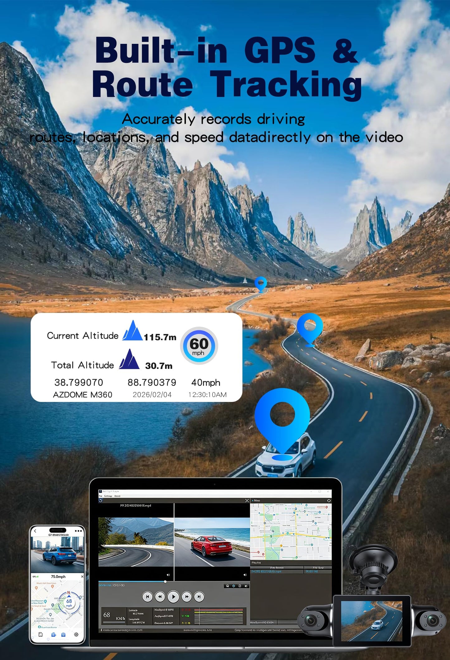 360° Dash Cam Front and Rear View 4 Channel Dash Camera FHD 2K+1080Px3 for Car, Inside/Back 170°+2x150°+170° Wide Angle, 8 IR Lamps Night Vision,WiFi,GPS, APP,G-Sensor with 64GB Card,24/7 Parking Mode
