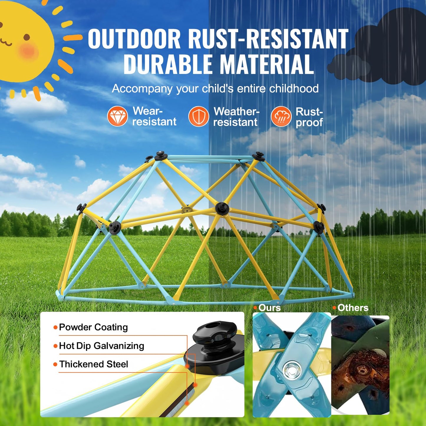 VEVOR Climbing Dome, 6FT Jungle Gym for Kids 3 to 9 Years Old, Geometric Dome Climber Play Center Supports 600LBS and Easy Assembly, with Climbing Grip, Outdoor and Indoor Play Equipment for Kids