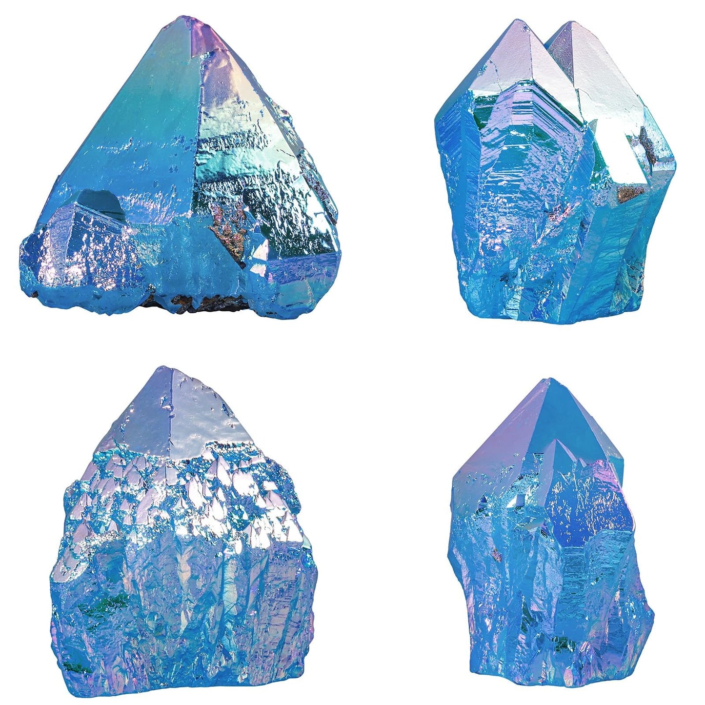 mookaitedecor Angel Aura Quartz Natural Rock Quartz Titanium Coated Crystal Points, Geode Rocks Crystal Cluster Stone Specimen for Meditation Home Decor, Blue