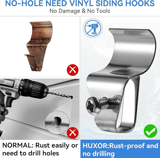(15 Pack) Vinyl Siding Clips Hooks, No-Hole Needed Siding Hangers for Outdoor Mounted Home Security Cameras, Stainless Steel