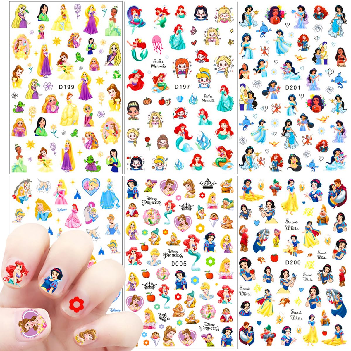 Cute Cartoon Nail Art Stickers Cartoon 3D Self Adhesive Nail Art Supplies Designer Nails Stickers Cute DIY Nails Designs Decals Art Decorations for Women 6 Sheets