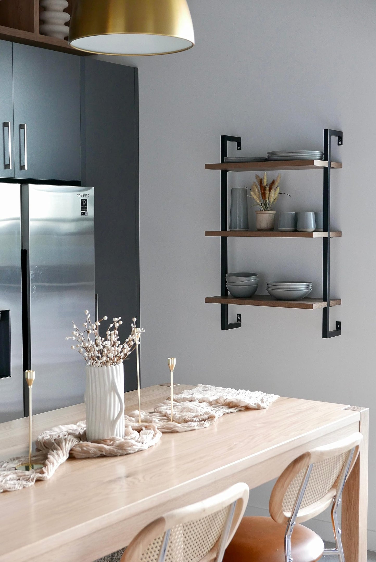Nathan James Theo 3-Shelf Small Bookcase, Floating Wall Mount Bookshelf with Wood and Industrial Pipe/Metal Frame, Rustic Oak/Matte Black