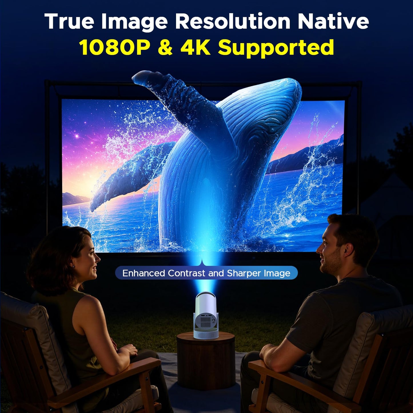 Projector with WiFi and Bluetooth, Mini Projector with Battery Supported 4K, Auto Keystone WiFi 6 Bluetooth 5.2 220° Rotation 3.5Hrs Portable Projectors, Smart Projectors for Bedroom Outdoor Movie