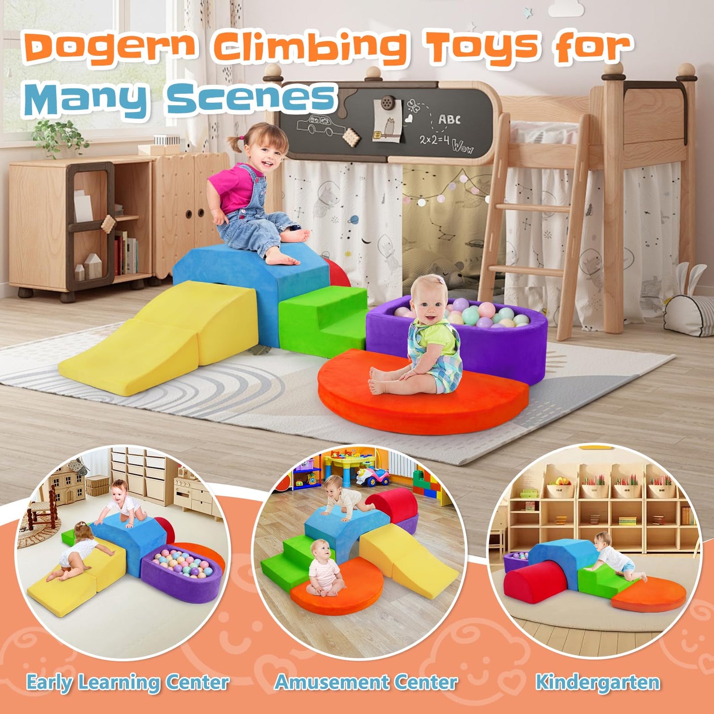 DOGERN 6-Piece Soft Foam Climbing Blocks for Toddlers & Babies – Indoor Baby Climbing Toys Set, Toddler Foam Play Gym with Non-Slip Base, Sensory Play Climber, Indoor Climb and Crawl Activity Play Set