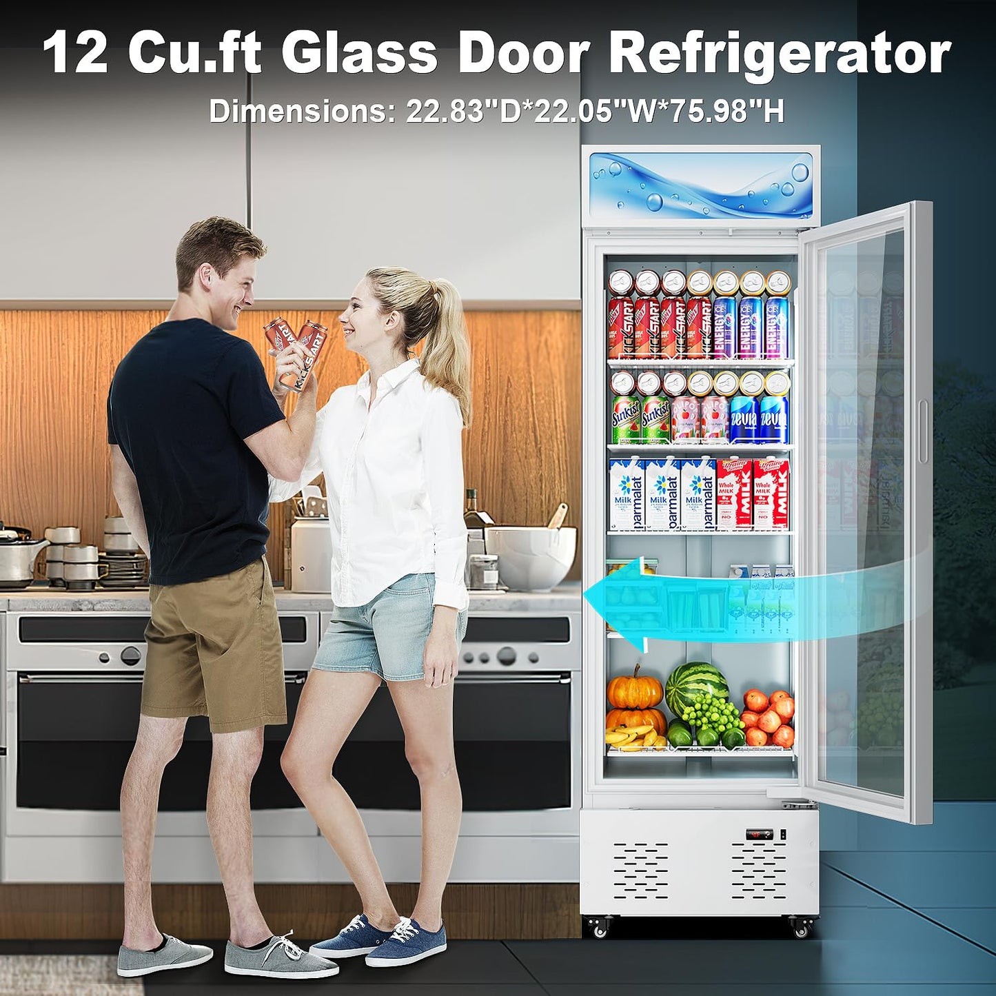 ECEVT 11 Cu.Ft Commercial Beverage Refrigerator Glass Door Drink Cooler with Soft Light and 5 Shelves, Display Refrigerator for Restaurant Store Cafe Bar, White