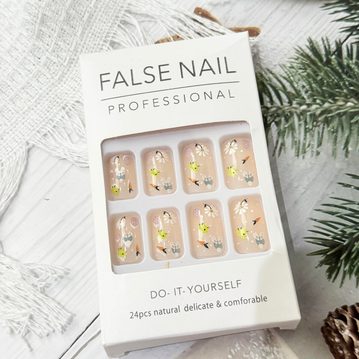 Press on Nails Easter Fake Nails with Flower Chick Carrot Easter Egg Designs Acrylic Nails Stick on Nails Full Cover Cute Glossy Party Glue on Nails for Women Girls Easter Manicure Kit